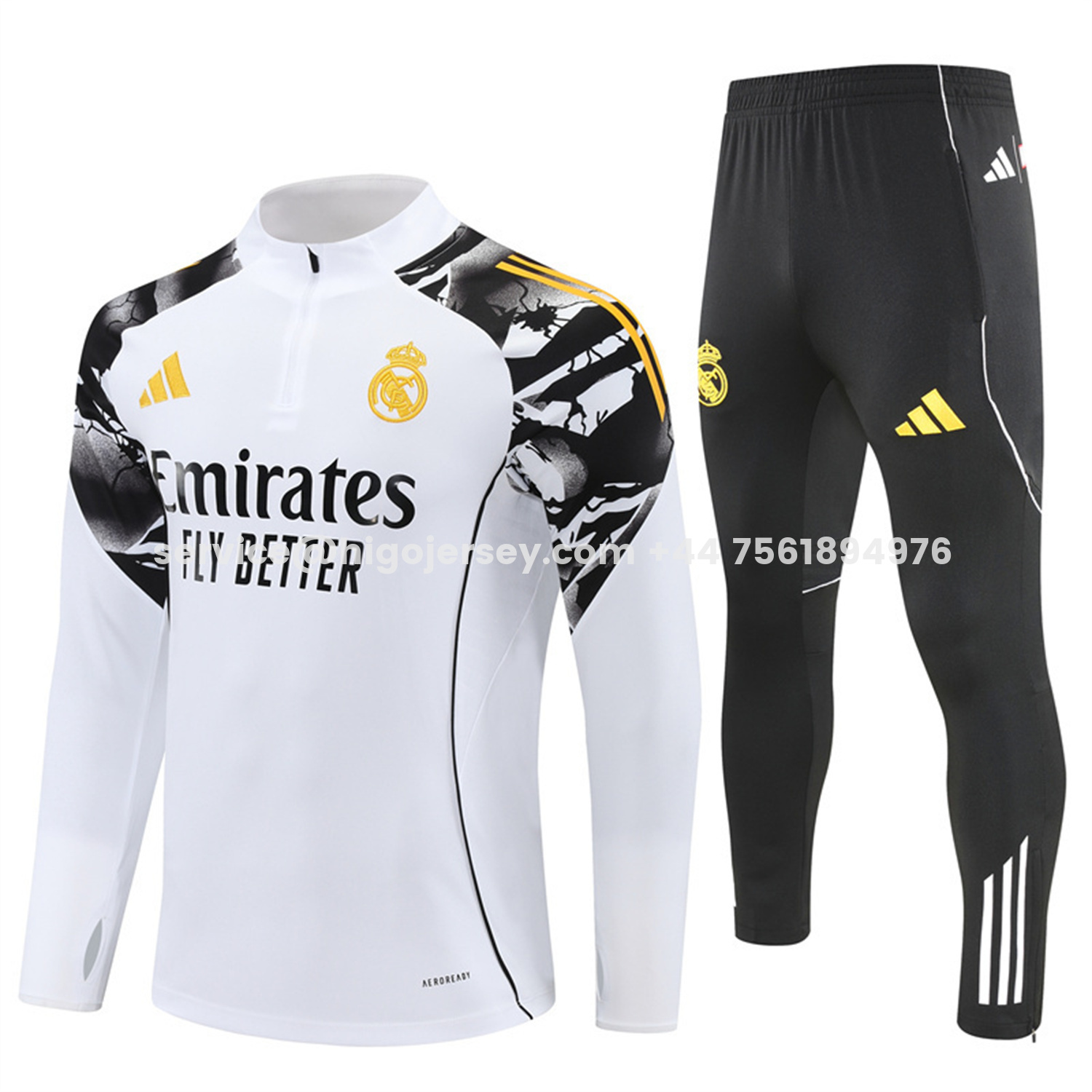 Higojerseys-Real Madrid 25-26 Long Sleeve Training Set - White Top & Black Pants