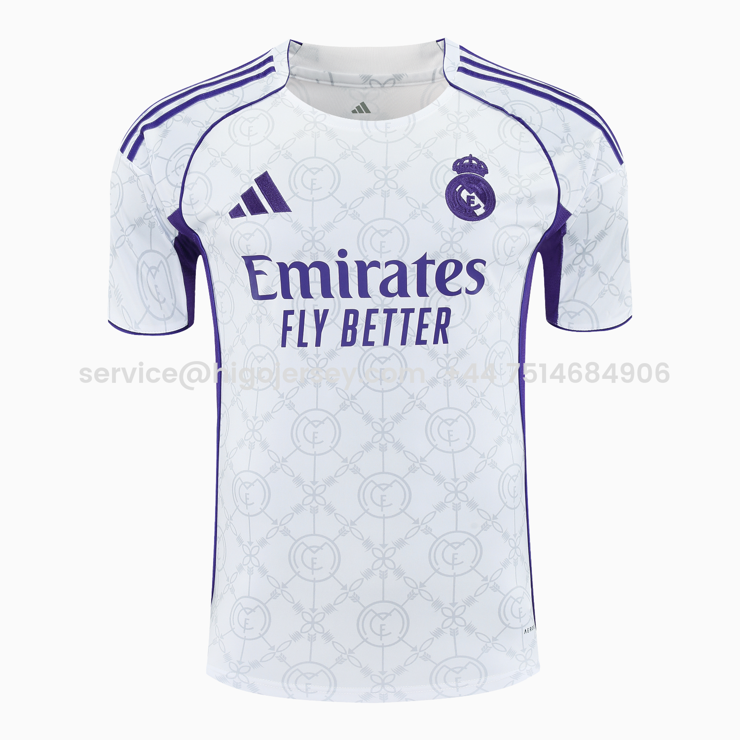 Higojerseys-Real Madrid 25-26 Short-Sleeve Training Set - Blue Edge White Top & Black Shorts