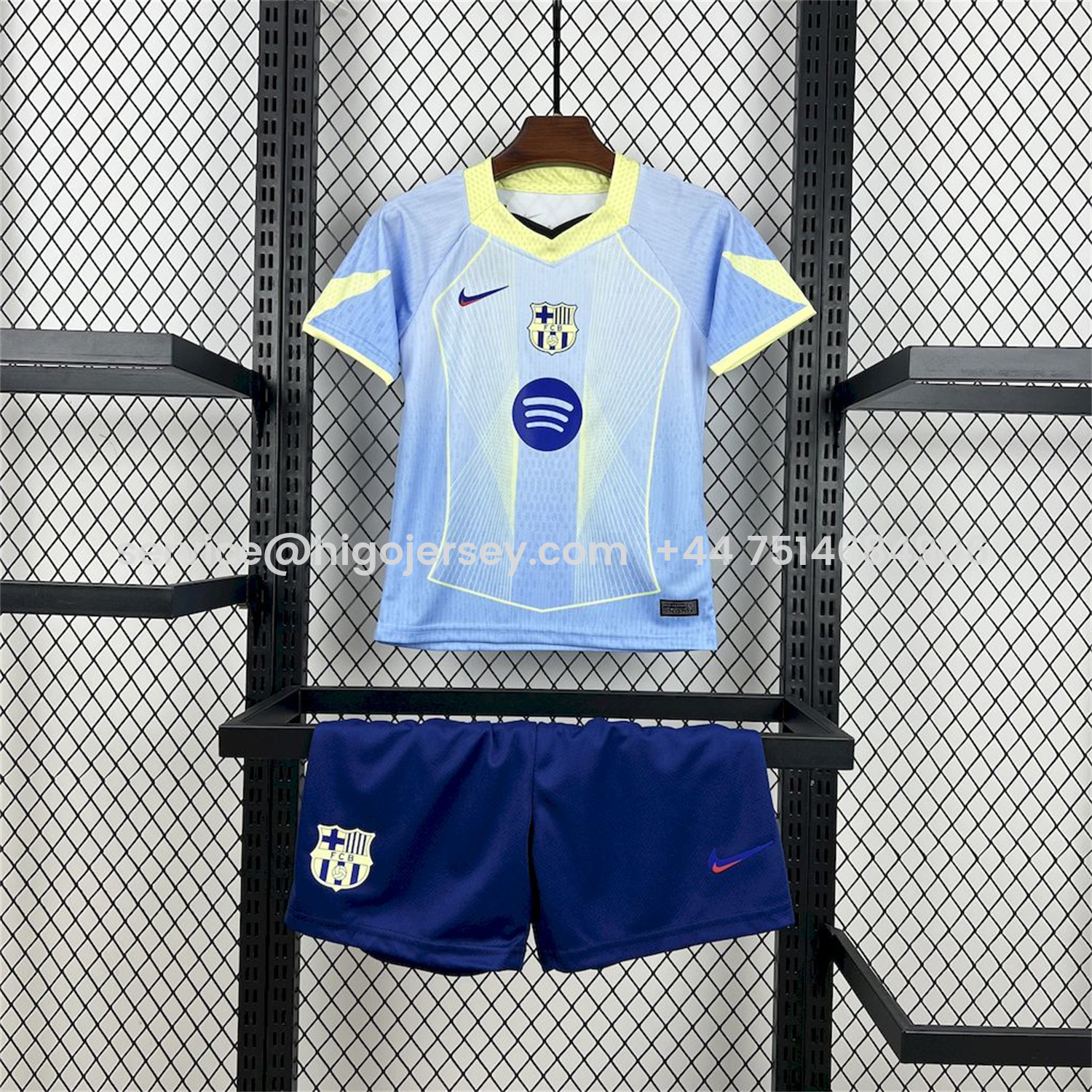 Higojerseys-Barcelona 25-26 T90 White Lines Light Blue Gradient Special Kids Kit