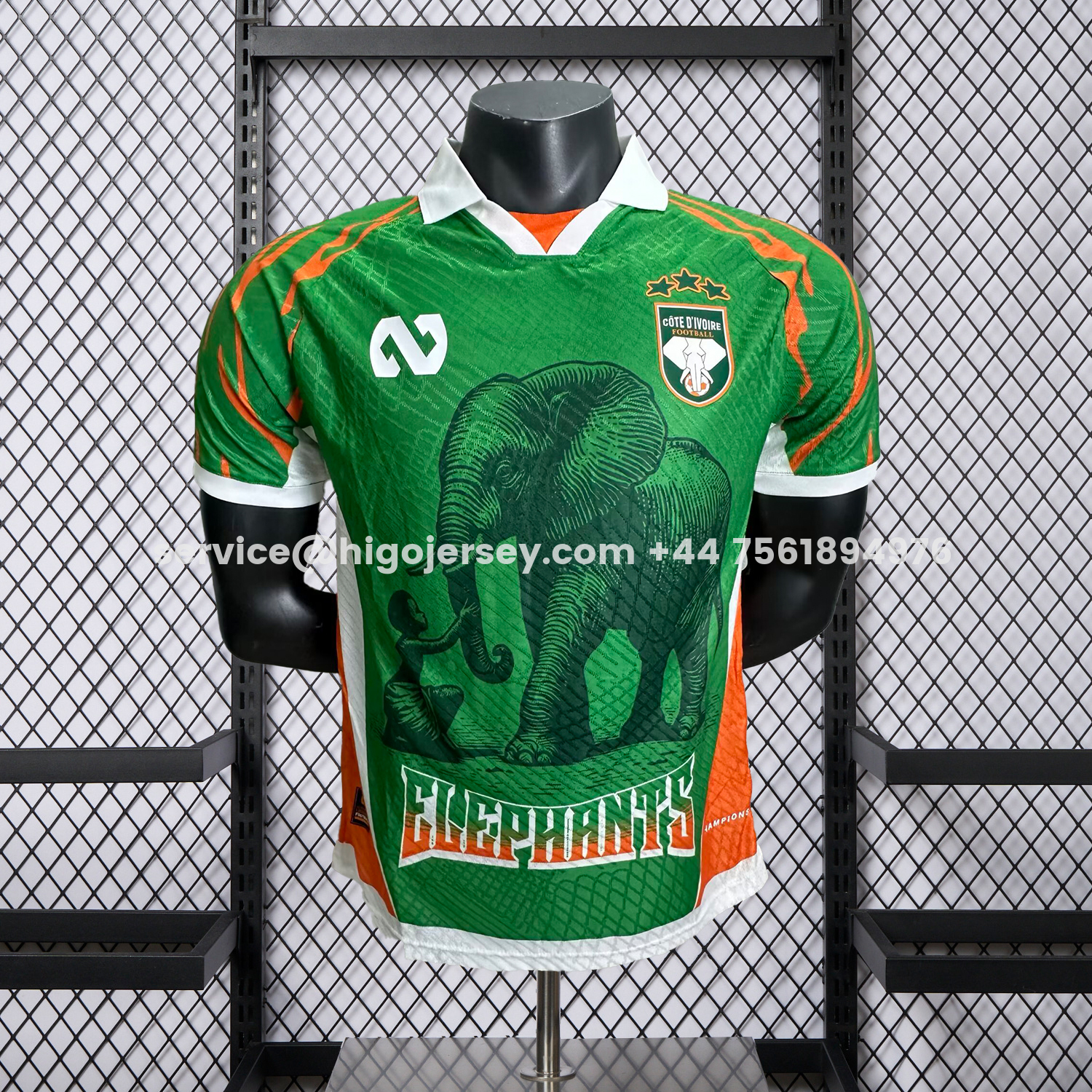 Higojerseys-Ivory Coast 25-26 Elephant And Kid Green Jersey - Player Version