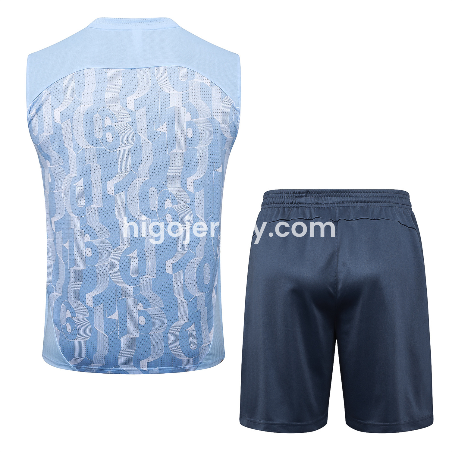 Higojerseys-Manchester City 25-26 Vest Training Set - Sky Blue Vest and Deep Blue Shorts