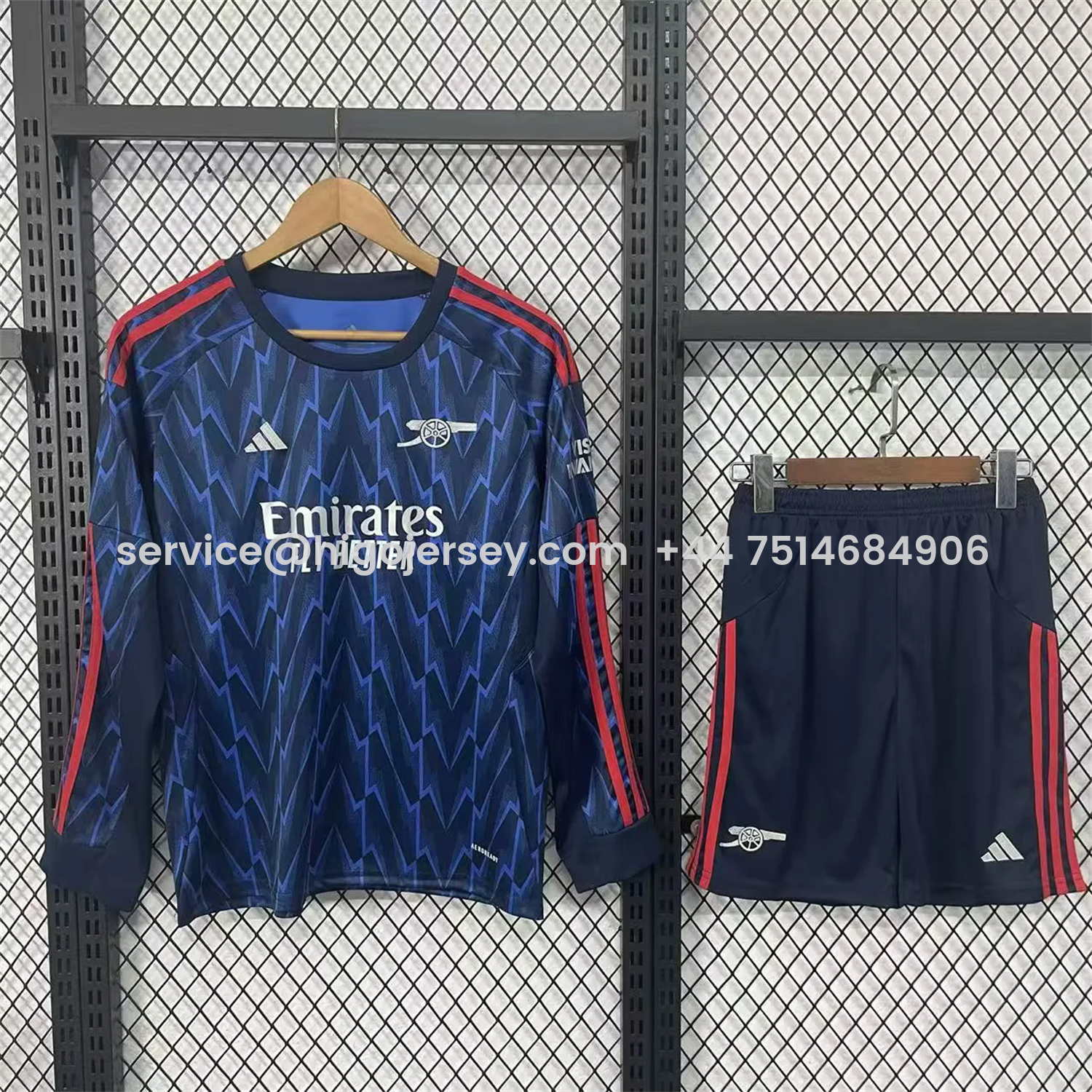 Higojerseys-Arsenal 25-26 Away Blue Long Sleeves Kids Kit
