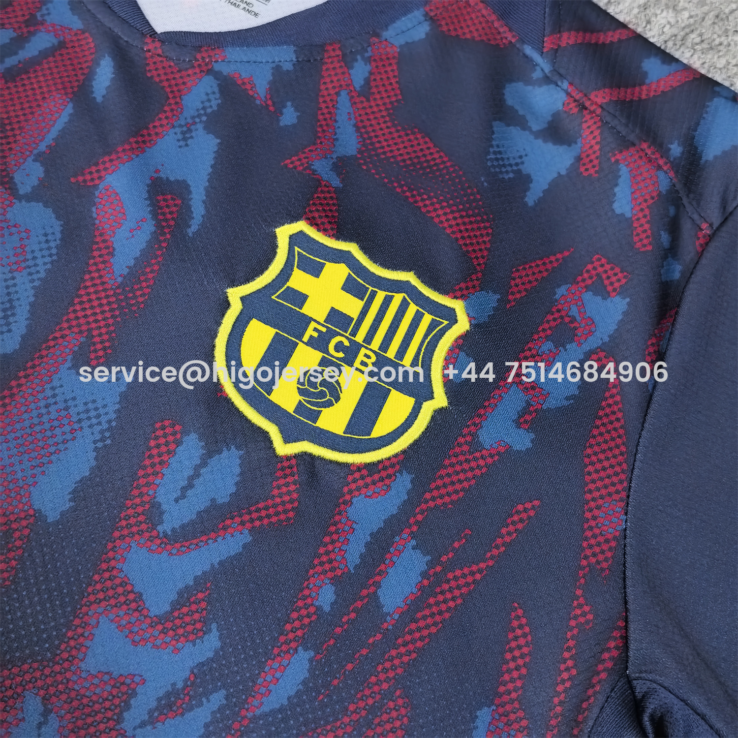 Higojerseys-Barcelona 25-26 Deep Blue Training Jersey with Red and Blue Tree Pattern - Fans Version