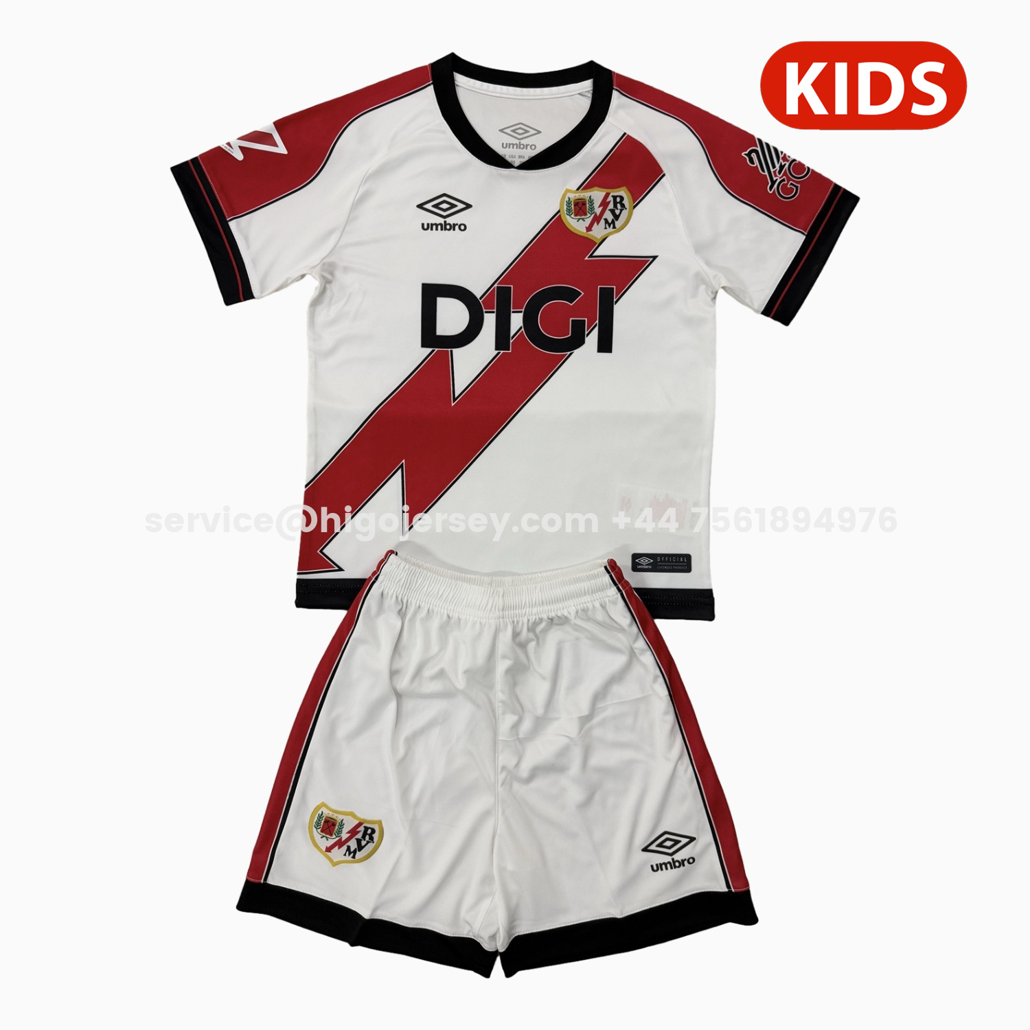 Higojerseys-Rayo Vallecano 25-26 Home Kids Kit