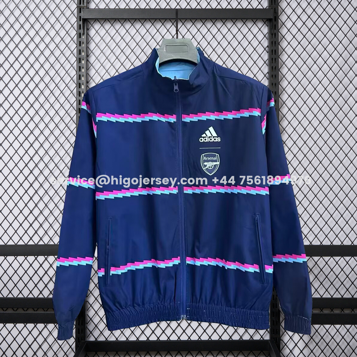 Higojerseys-Arsenal 25-26 Double Sided Reversible Windbreaker - Deep Blue & Light Blue
