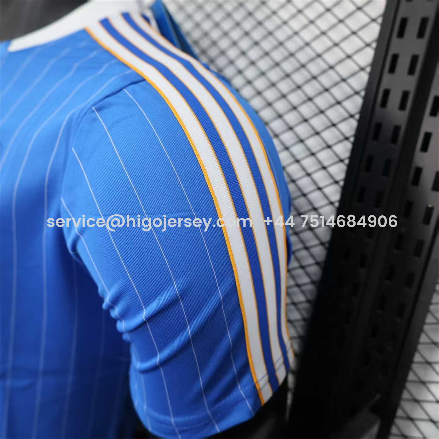 Higojerseys-Real Madrid 25-26 Trefoil White Lines Blue Travel Jersey - Player Version