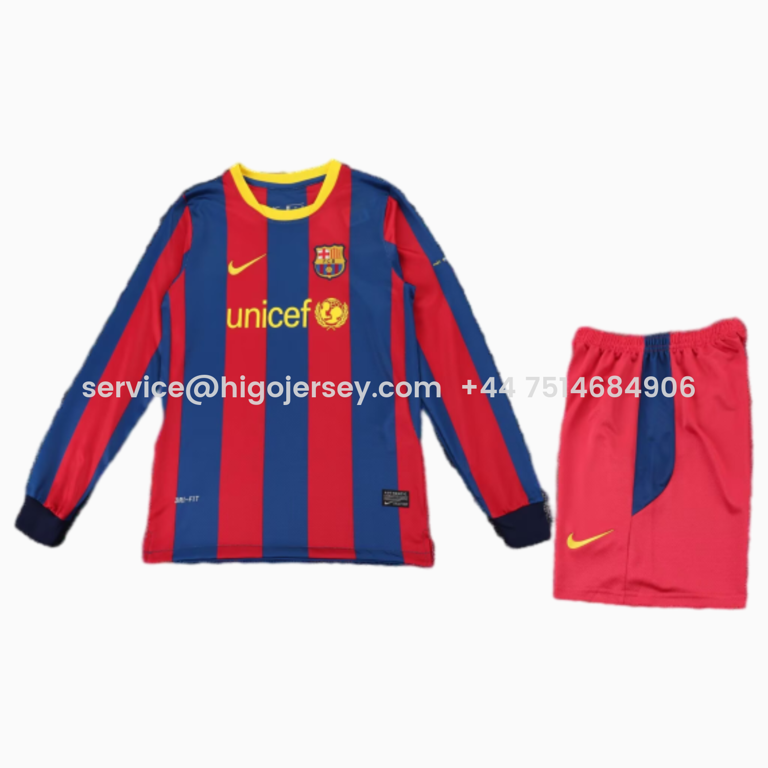 Higojerseys-Retro Barcelona 2010-11 Home Long Sleeves Kids Kit