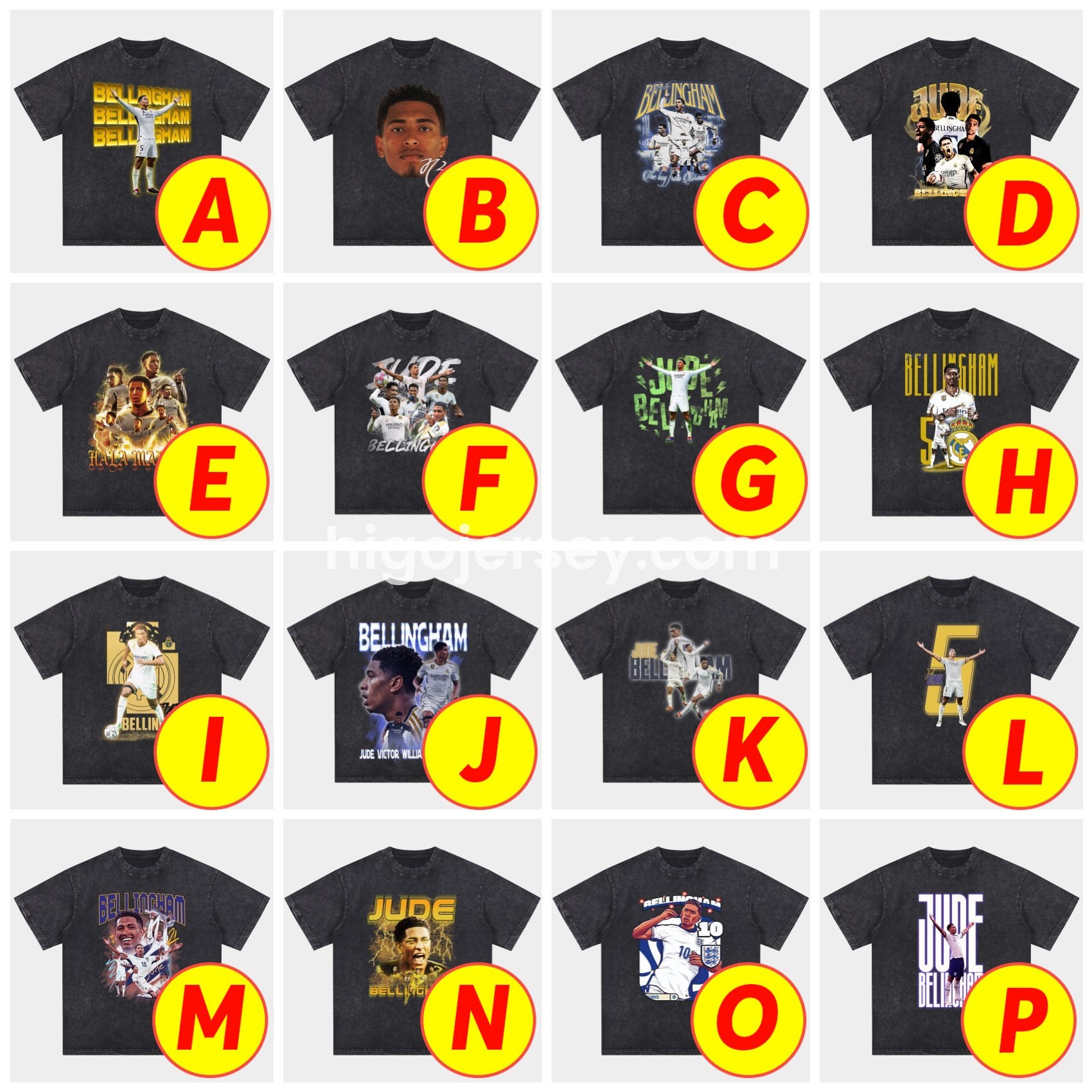 Higojerseys-Bellingham Real Madrid England Oversized Washed T-Shirt