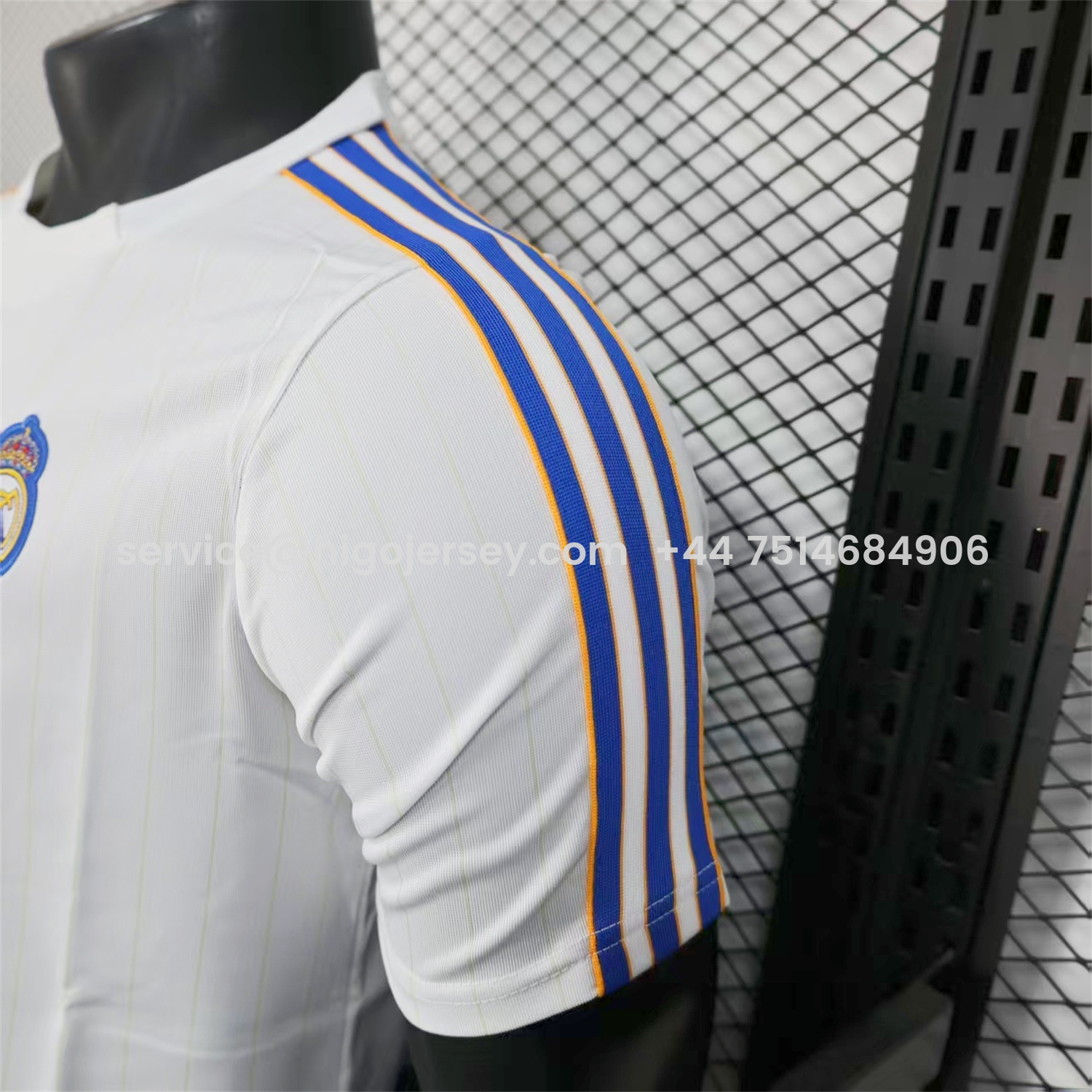 Higojerseys-Real Madrid 25-26 Trefoil Blue Lines White Travel Jersey - Player Version