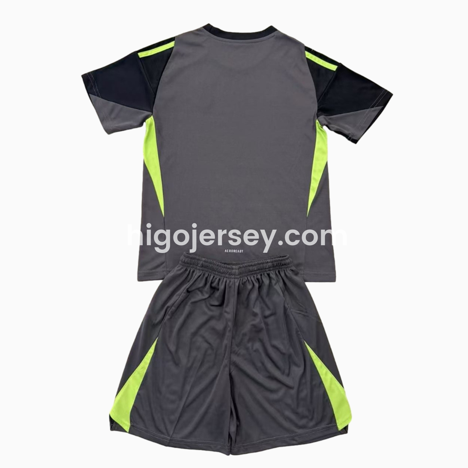 Higojerseys-Real Madrid 25-26 Grey Black Goalkeeper Kids Kit