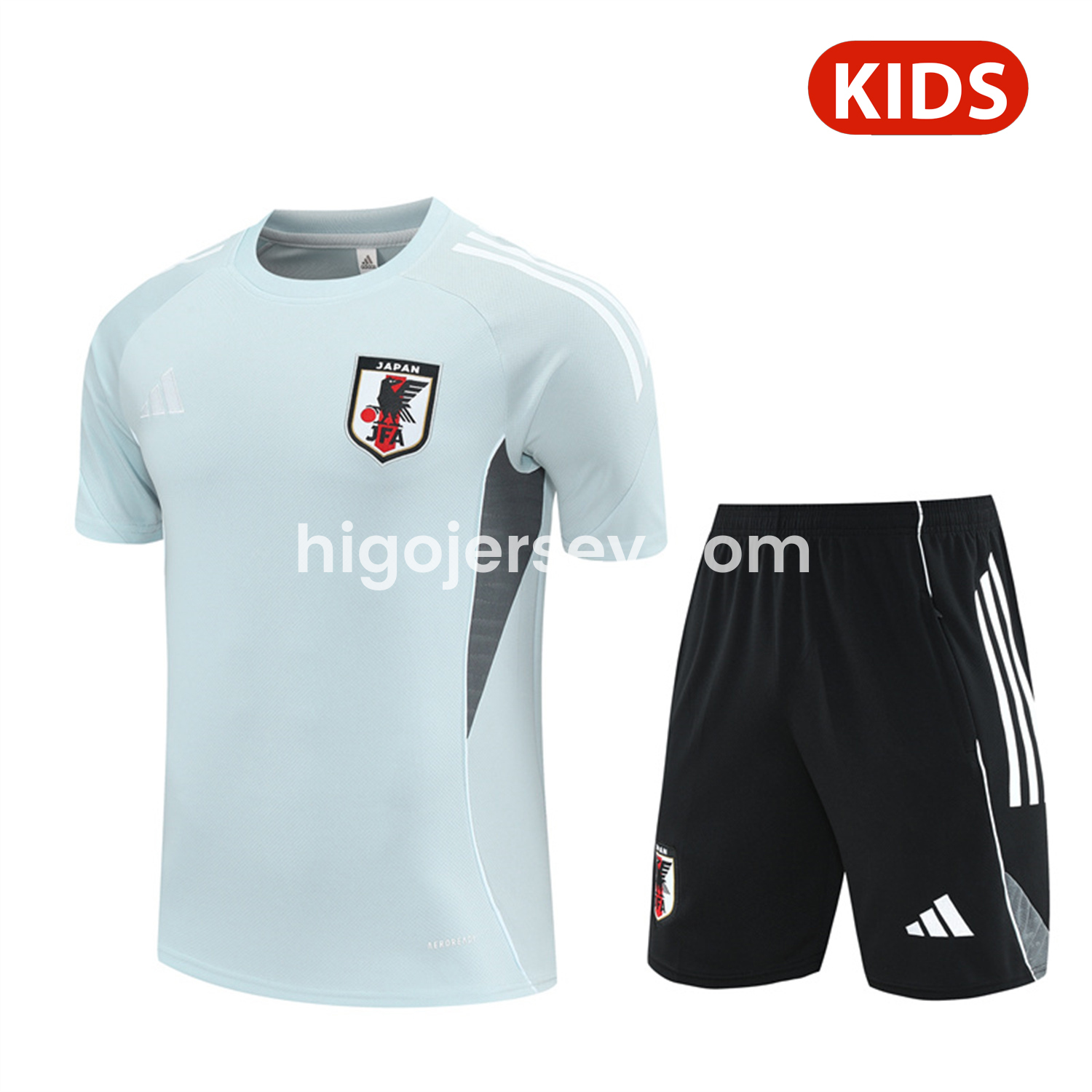 Higojerseys-Japan 25-26 Kids Short-Sleeve Training Set - Light Blue Top and Black Shorts
