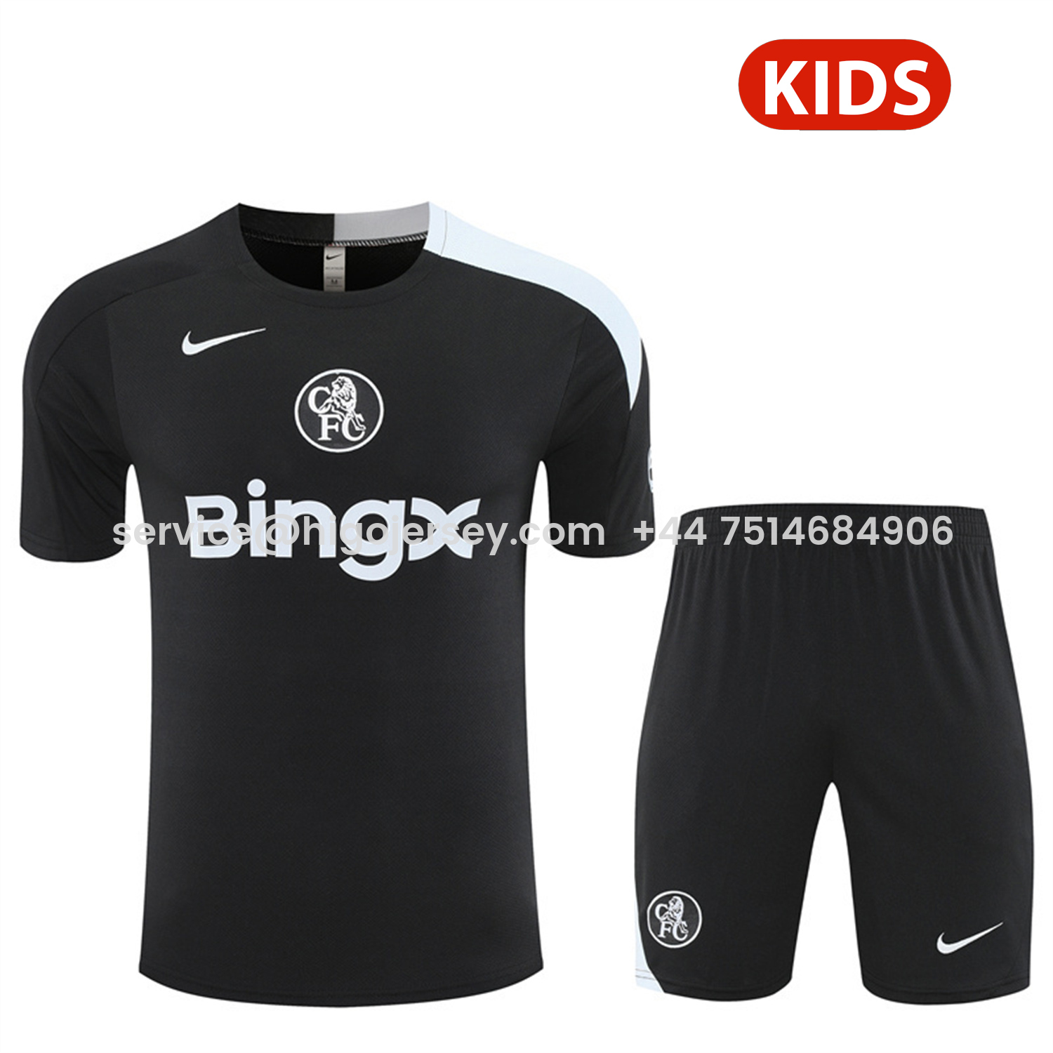 Higojerseys-C.H.E.L.S.E.A 25-26 Kids Short-Sleeve Training Set - Black Top & Black Shorts
