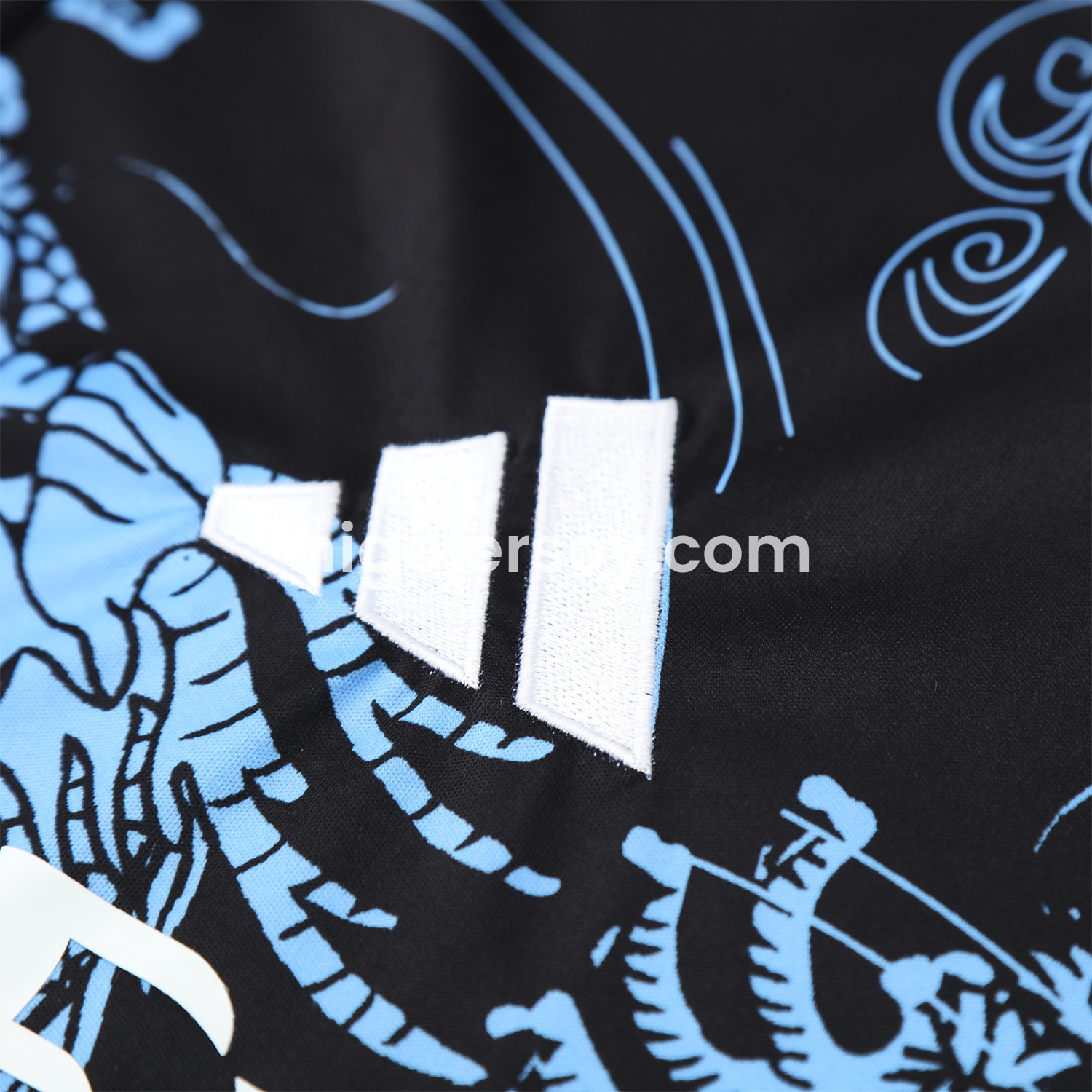 Higojerseys-Real Madrid 25-26 Short-Sleeve Training Set - Blue Black Dragon Top & Black-White Shorts