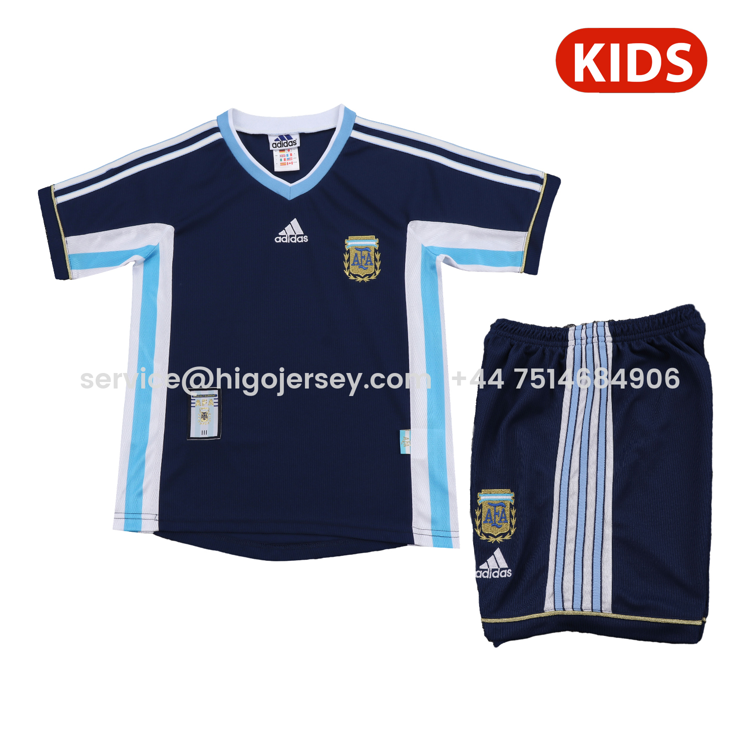 Higojerseys-Retro Argentina 1998 Away Kids Kit