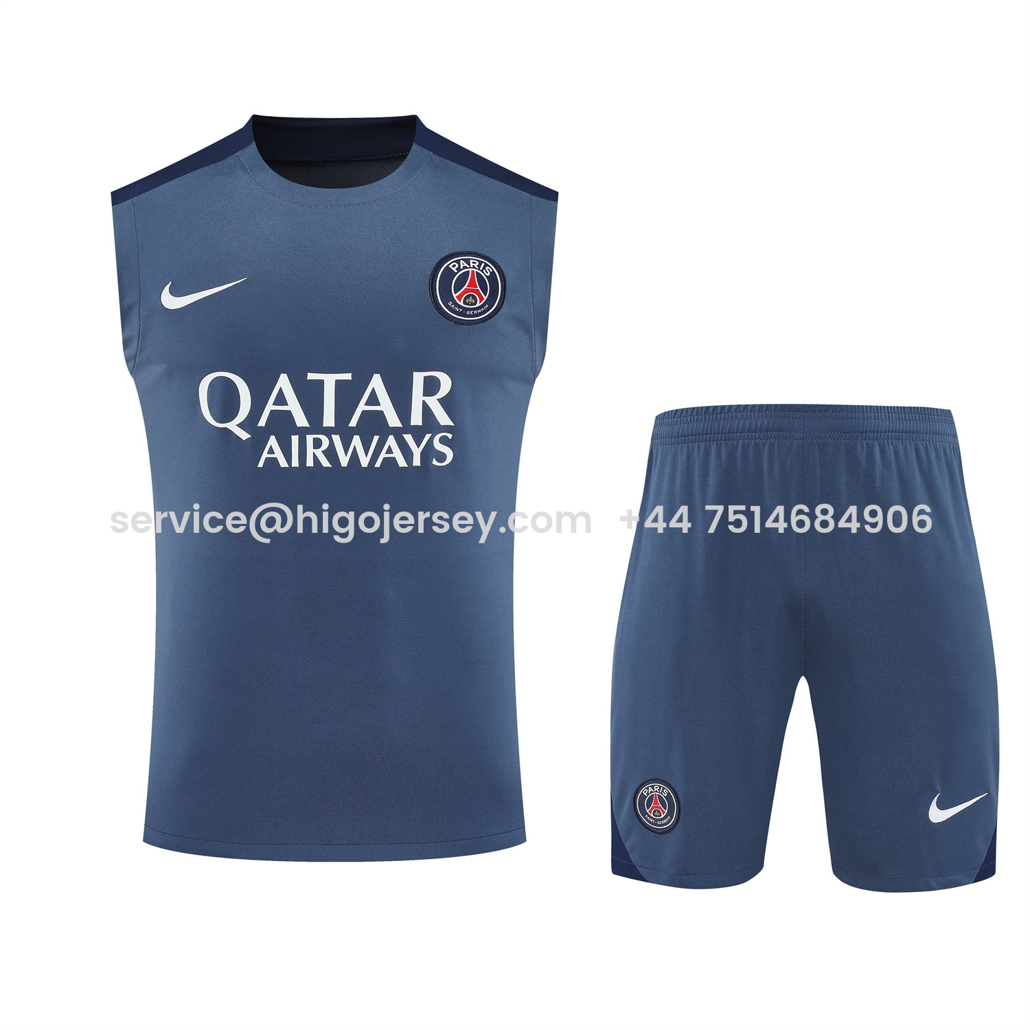 Higojerseys-Paris Saint-Germain PSG 25-26 Vest Training Set - Deep Blue Vest & Deep Blue Shorts
