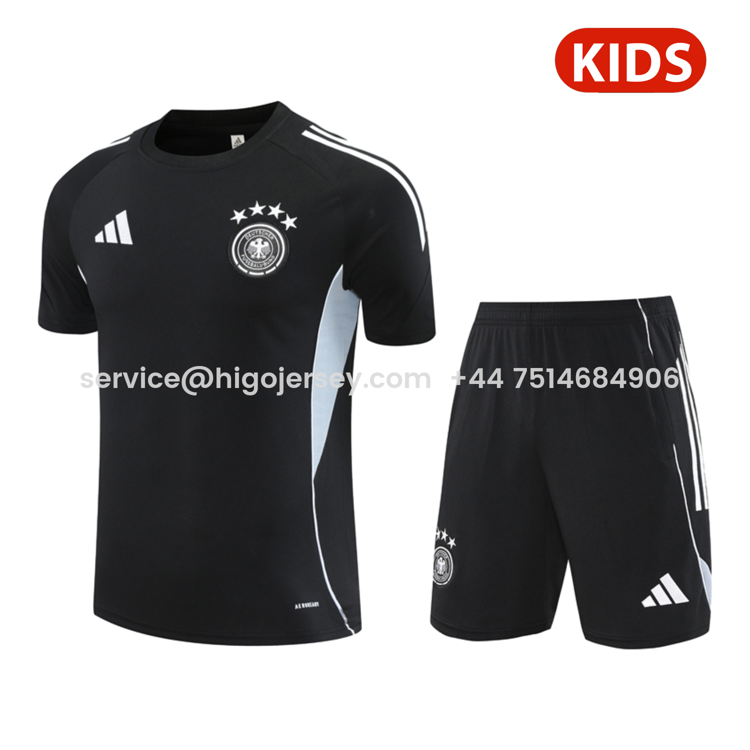 Higojerseys-Germany 25-26 Kids Short-Sleeve Training Set - Black Short Sleeve & Black Shorts