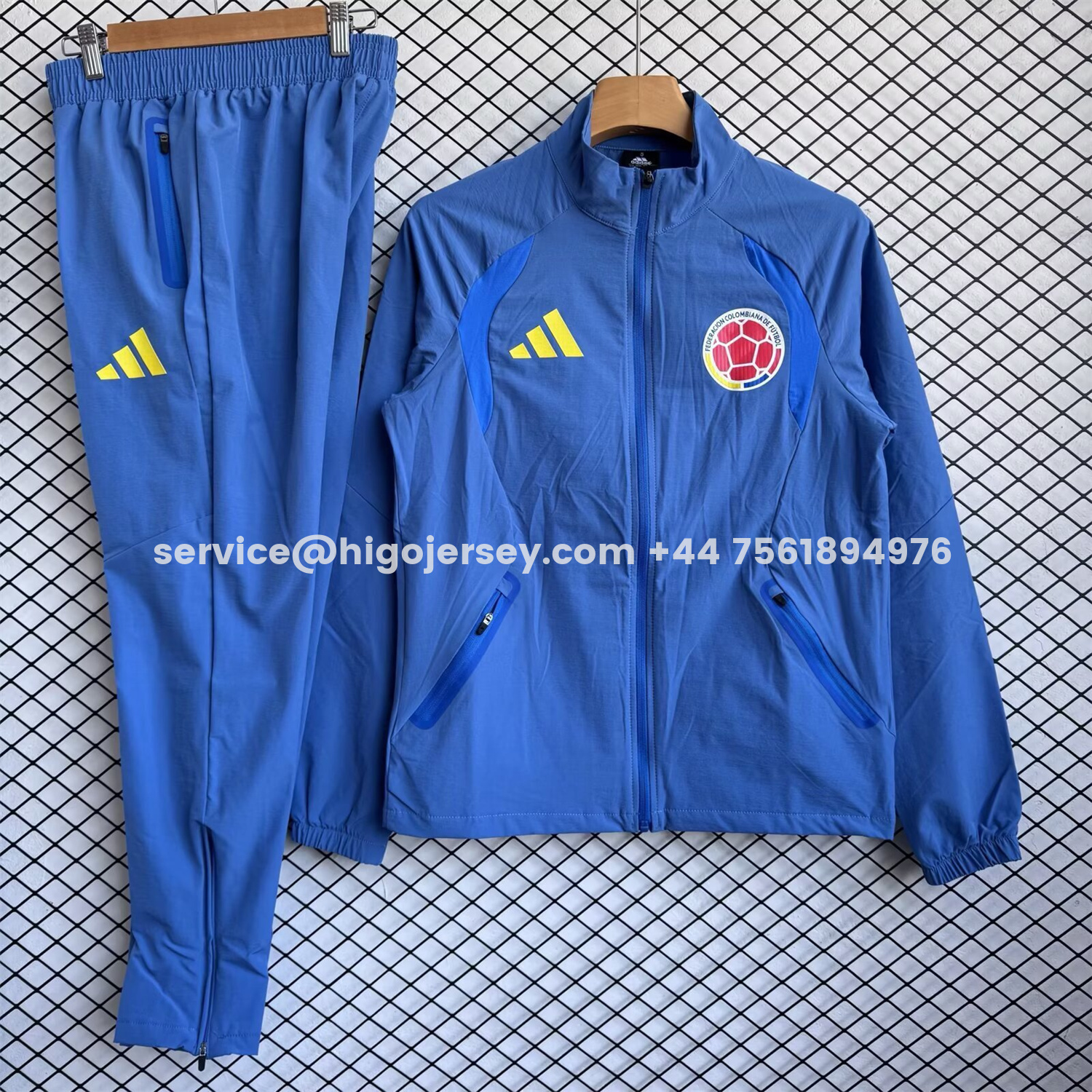 Higojerseys-Colombia 2026 Windbreaker Training Set - Ocean Blue Top and Pants