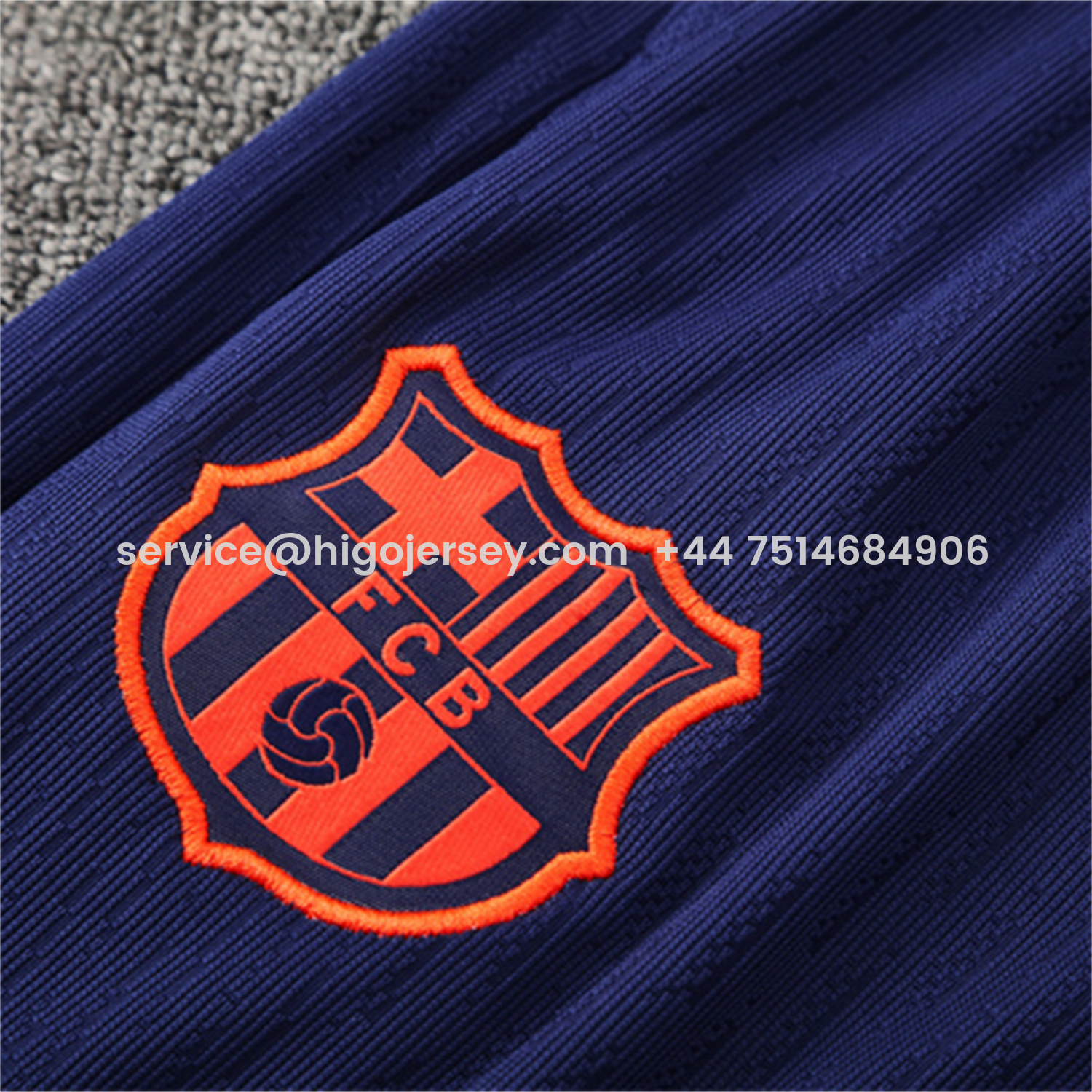 Higojerseys-Barcelona 25-26 Kids Long Sleeve Training Set - Orange Top Royal Blue Sponsor & Royal Blue Pants