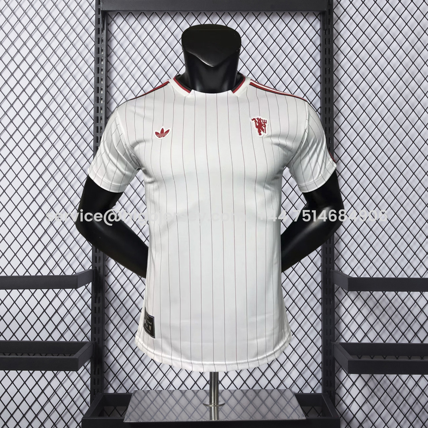 Higojerseys-Manchester United 25-26 Trefoil Red Lines White Travel Jersey - Player Version