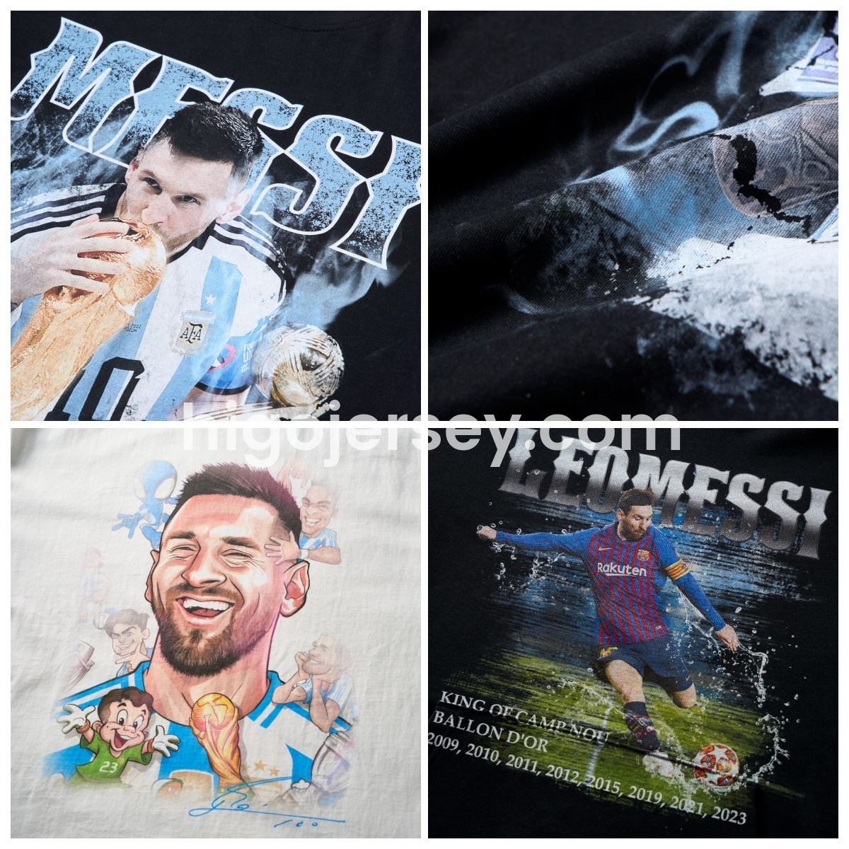 Higojerseys-Messi GOAT Argentina Barcelona INT M.A.M Unisex Pure Cotton T-shirt