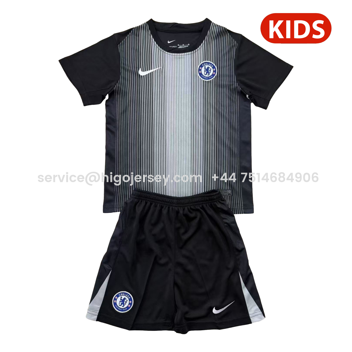 Higojerseys-C.H.E.L.S.E.A 25-26 Black Goalkeeper Kids Kit