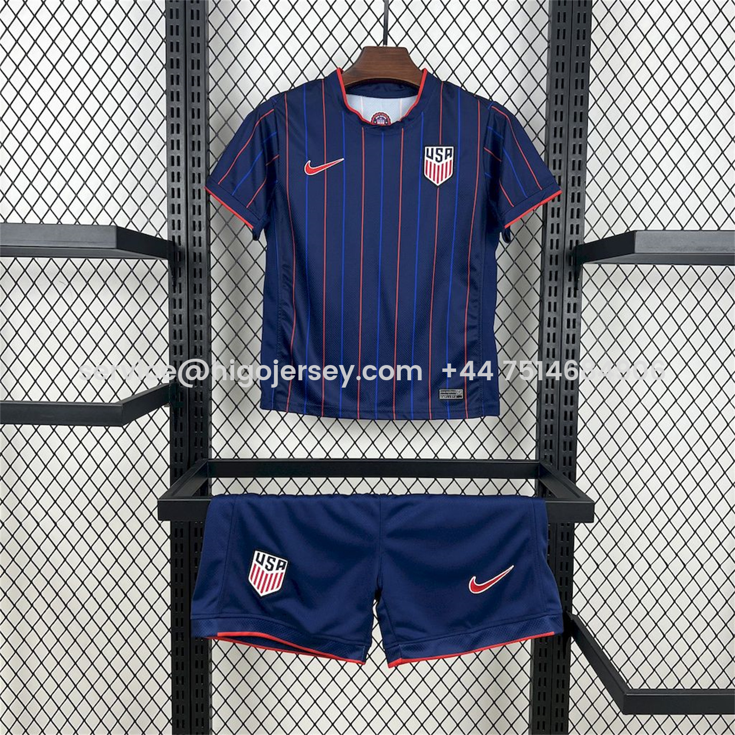 Higojerseys-United States USA 25-26 Away Deep Blue Kids Kit
