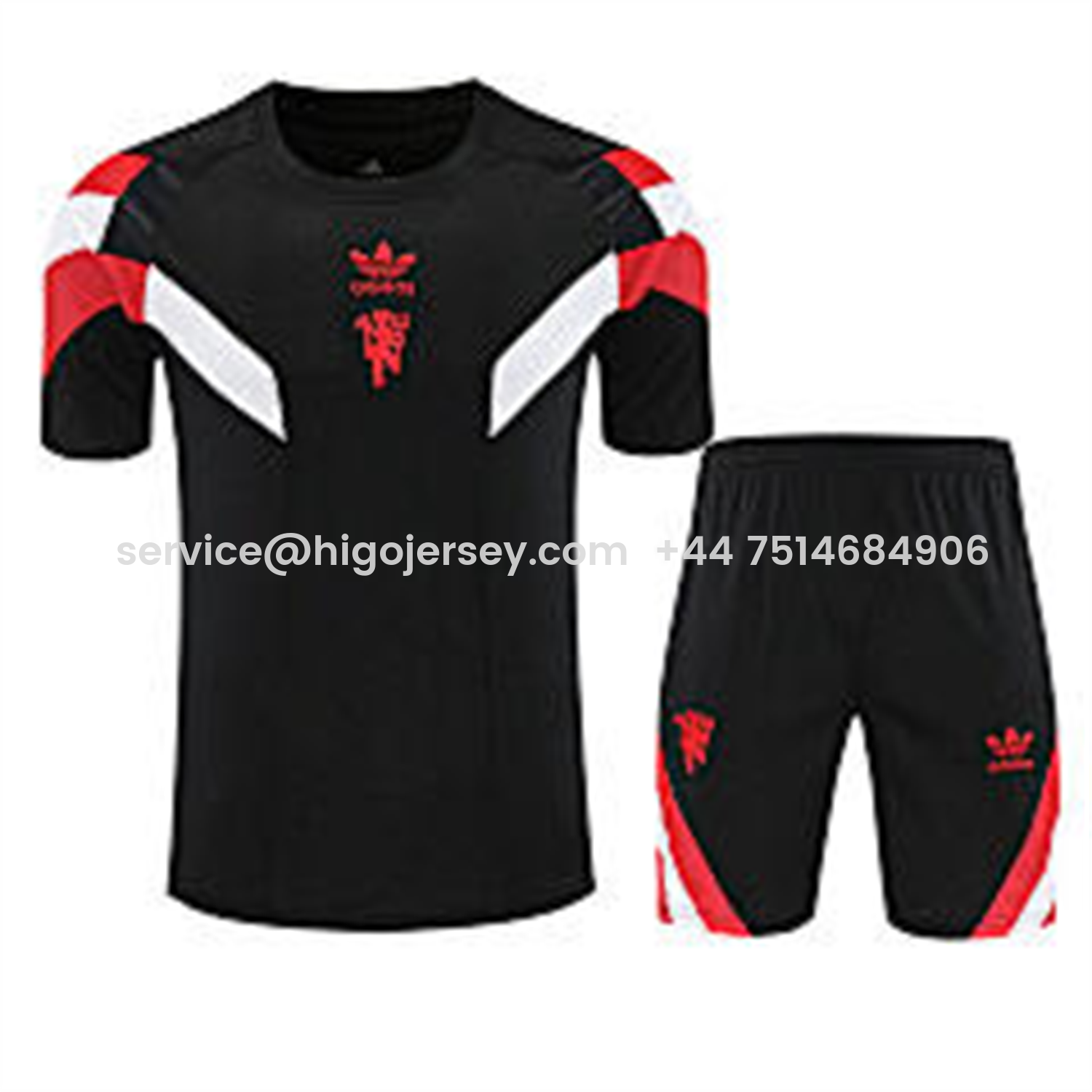 Higojerseys-Manchester United 25-26 Short-Sleeve Training Set - Red Devil Black Top & Black Shorts