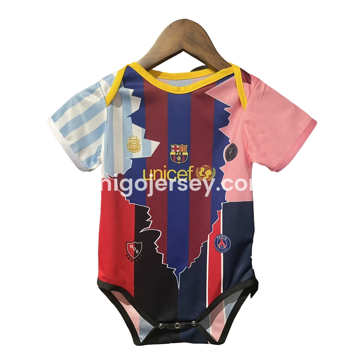 Higojerseys-Messi Career Commemorative Baby Crawling Suit - Argentina Barcelona INT M.A.M Paris Saint-Germain PSG