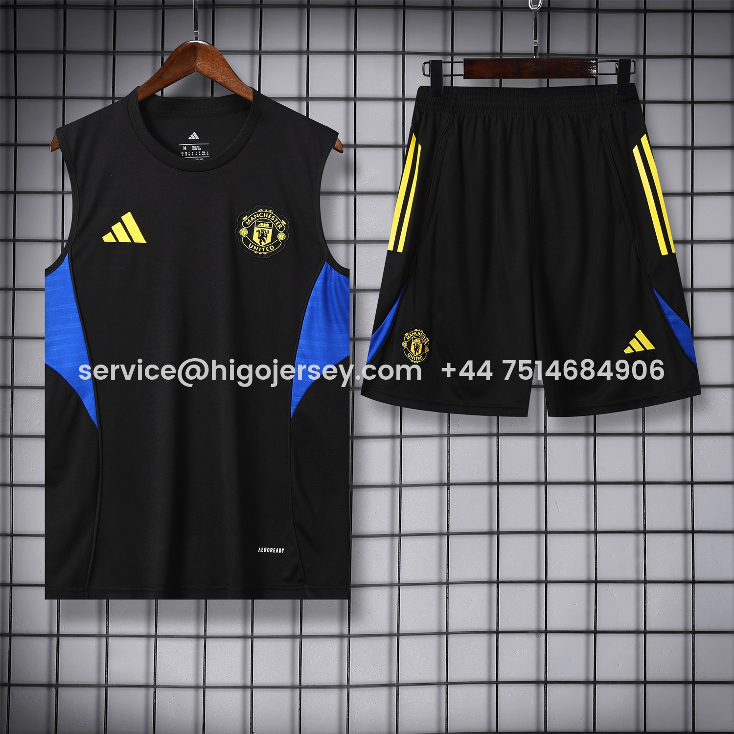 Higojerseys-Manchester United 25-26 Vest Training Set - Black And Light Grey Vest & Black Shorts