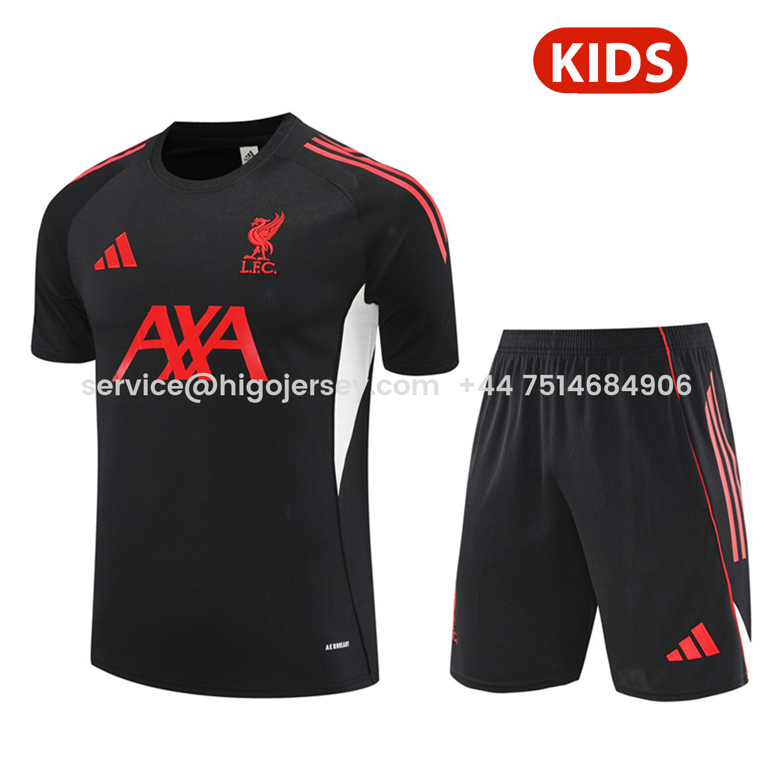 Higojerseys-Liver.pool 25-26 Kids Short-Sleeve Training Set - Black Top & Black Shorts