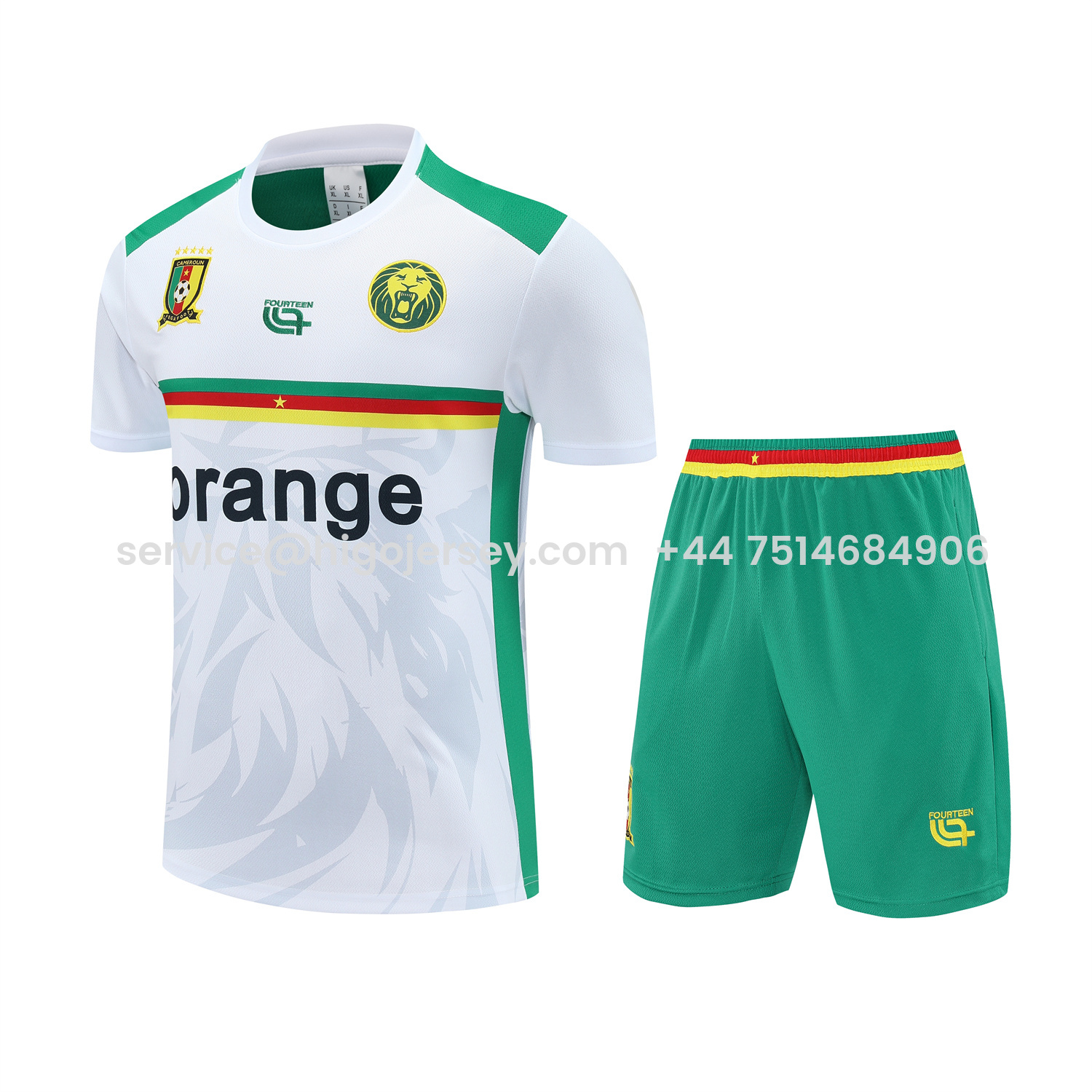 Higojerseys-Cameroon 25-26 Short-Sleeve Training Set - White Top and Green Shorts