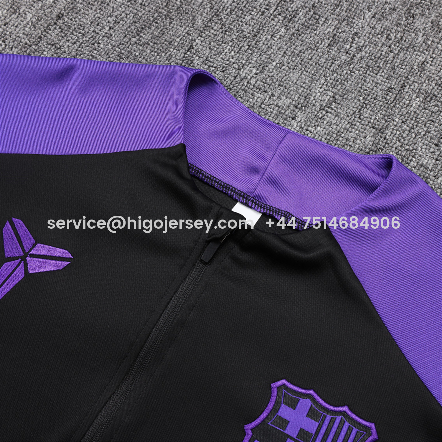Higojerseys-Barcelona X KB 25-26 Long Sleeve Training Set - Black Top with Purple Badge and Black Pants