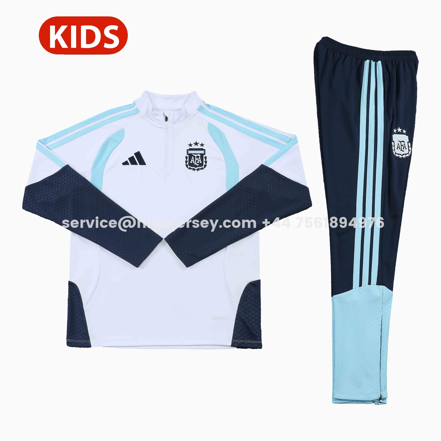 Higojerseys-Argentina 2026 Kids Long Sleeve Training Set - White Top & Black Pants