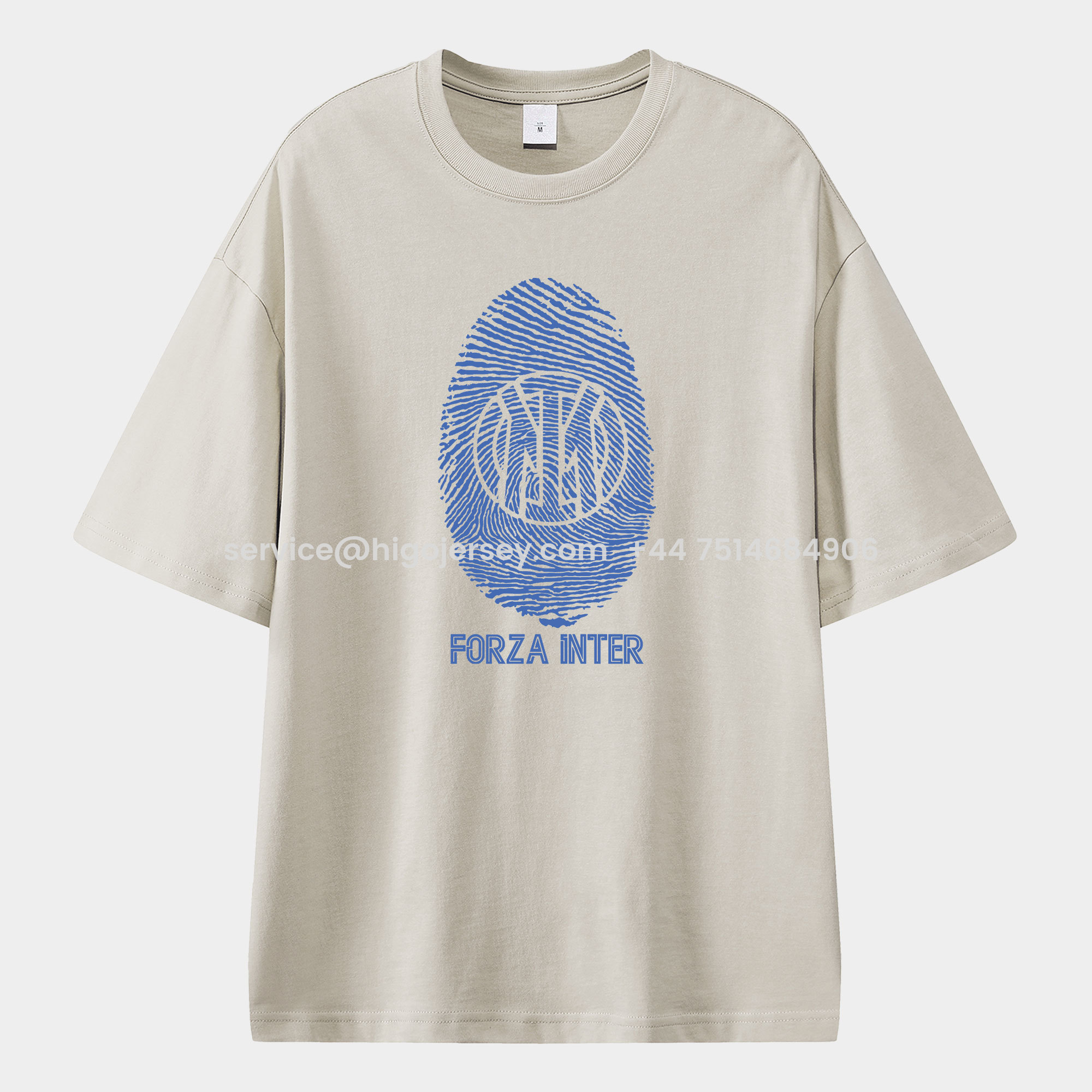 Higojerseys-Inter Milan Team Logo Fingerprint Unisex Pure Cotton T-shirt