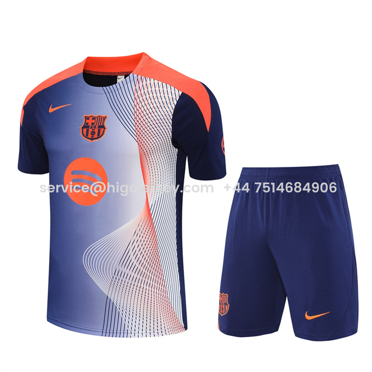 Higojerseys-Barcelona 25-26 Short-Sleeve Training Set - Red Blue Line Top & Blue Shorts