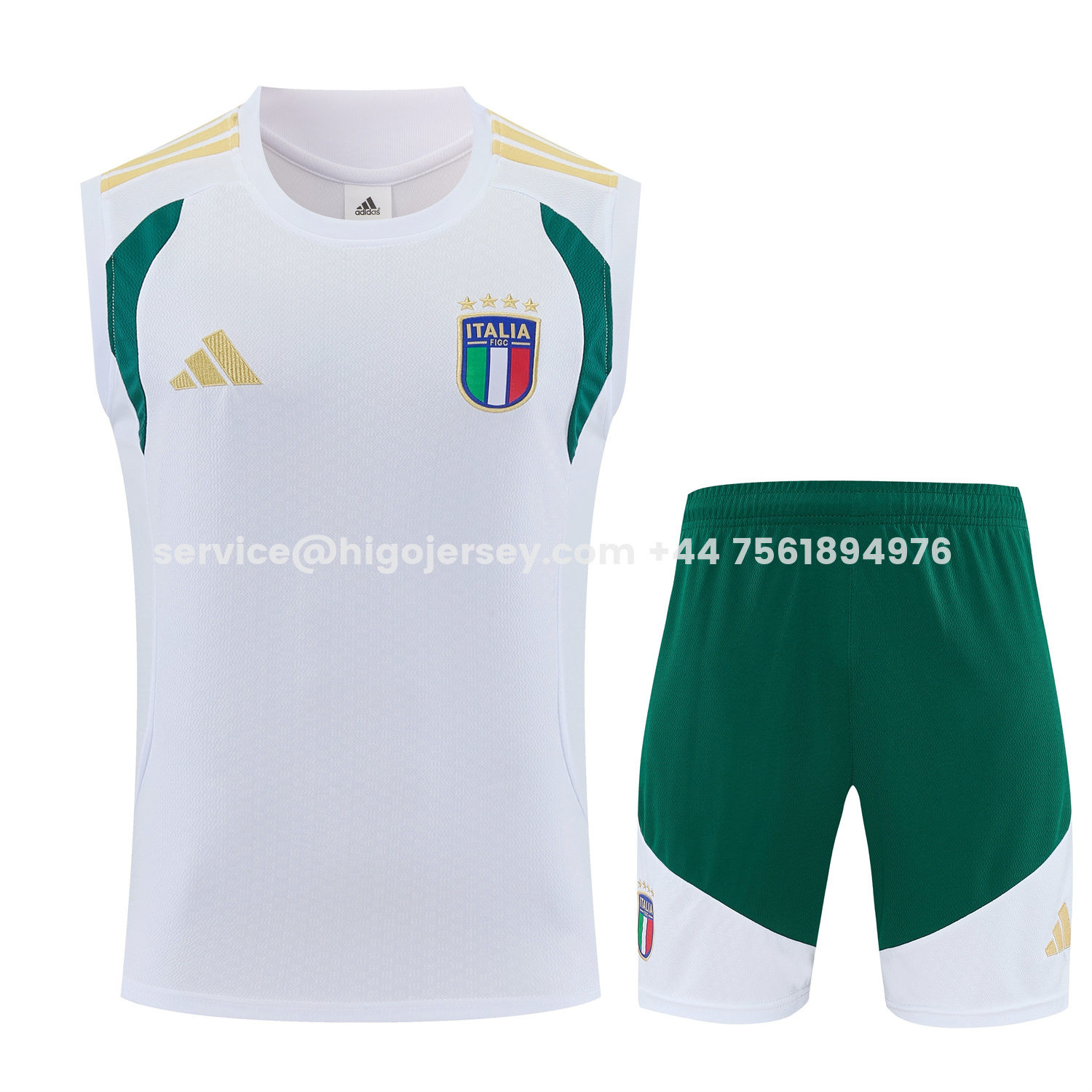 Higojerseys-Italy 2026 Vest Training Set - White Vest and Green Shorts