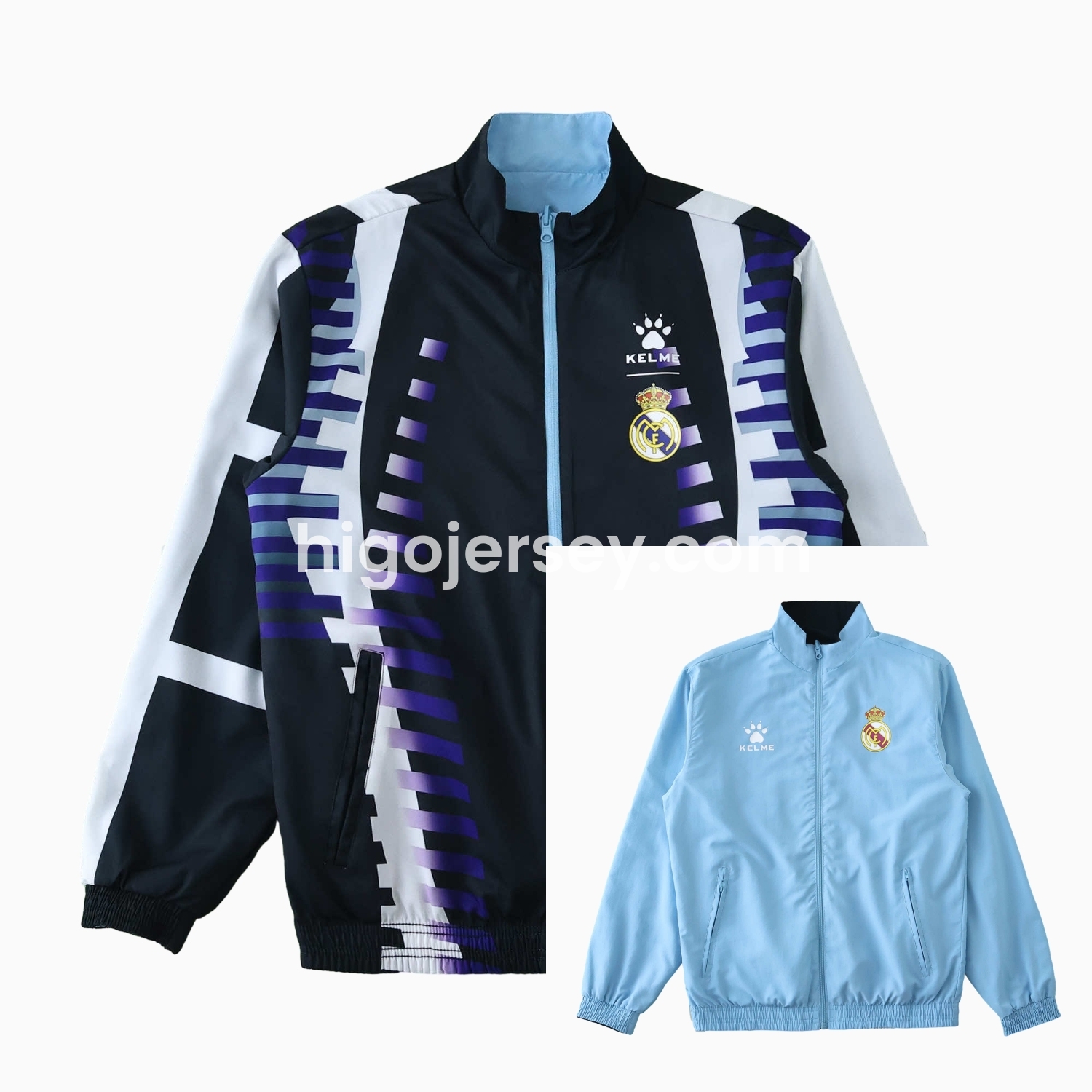 Higojerseys-Retro Real Madrid 1997-98 Third Double Sided Reversible Windbreaker - Black & Blue