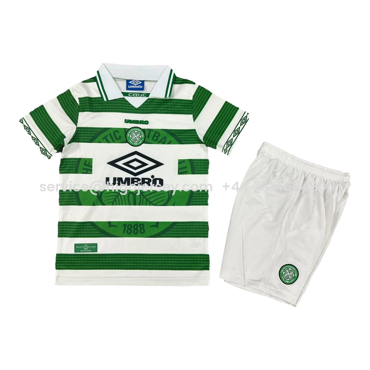 Higojerseys-Retro Celtic 1997-99 Home Kids Kit