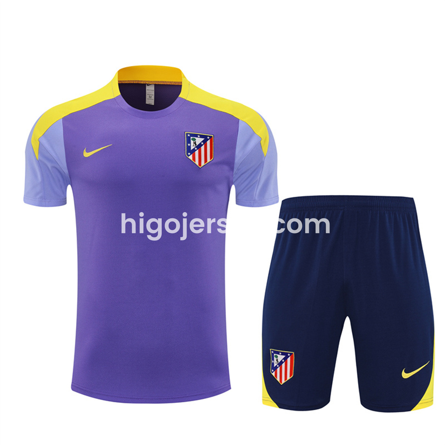 Higojerseys-Atletico Madrid 25-26 Kids Short-Sleeve Training Set - Purple Top & Royal Blue shorts