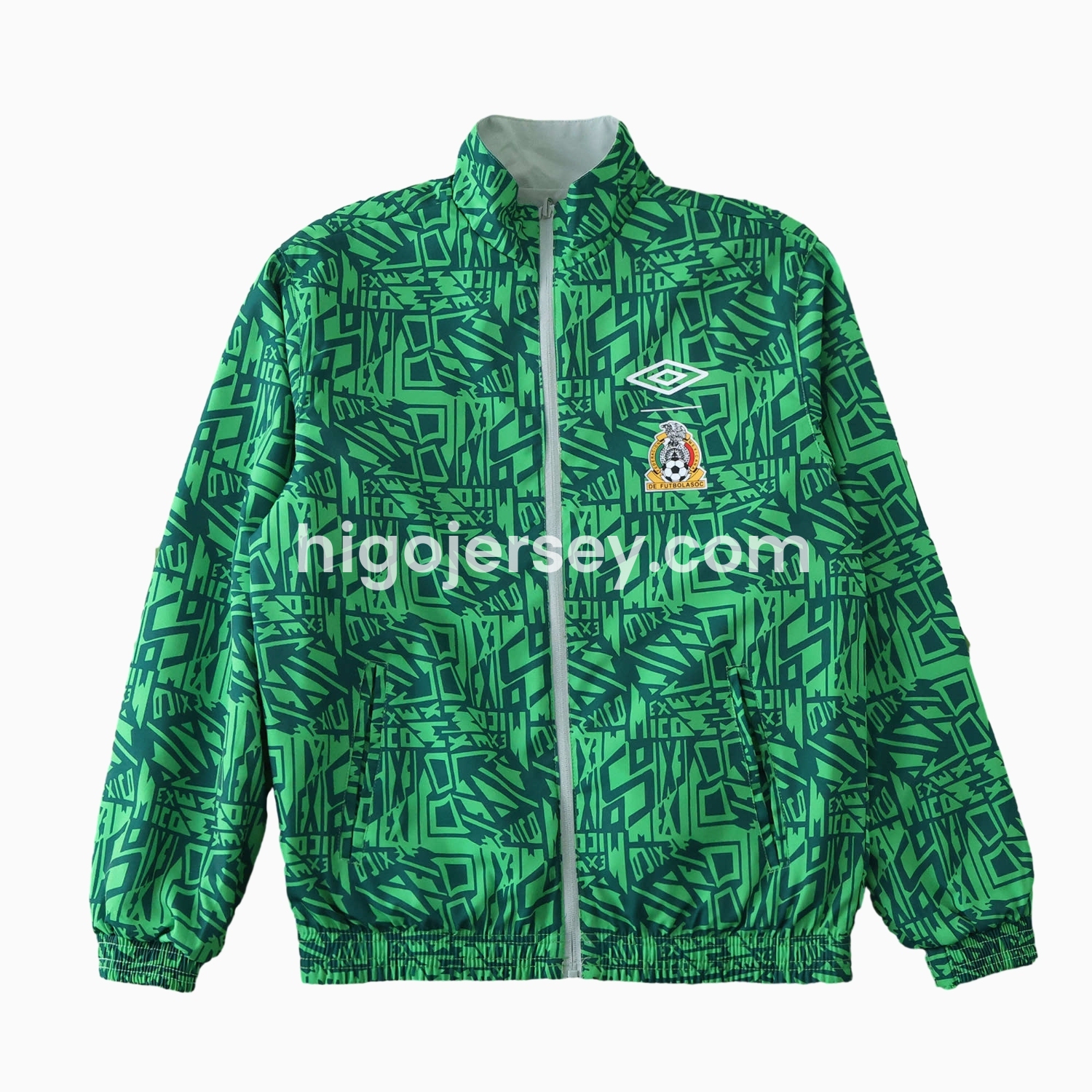 Higojerseys-Retro Mexico 1994 Retro Style Double Sided Reversible Windbreaker - Green & Grey