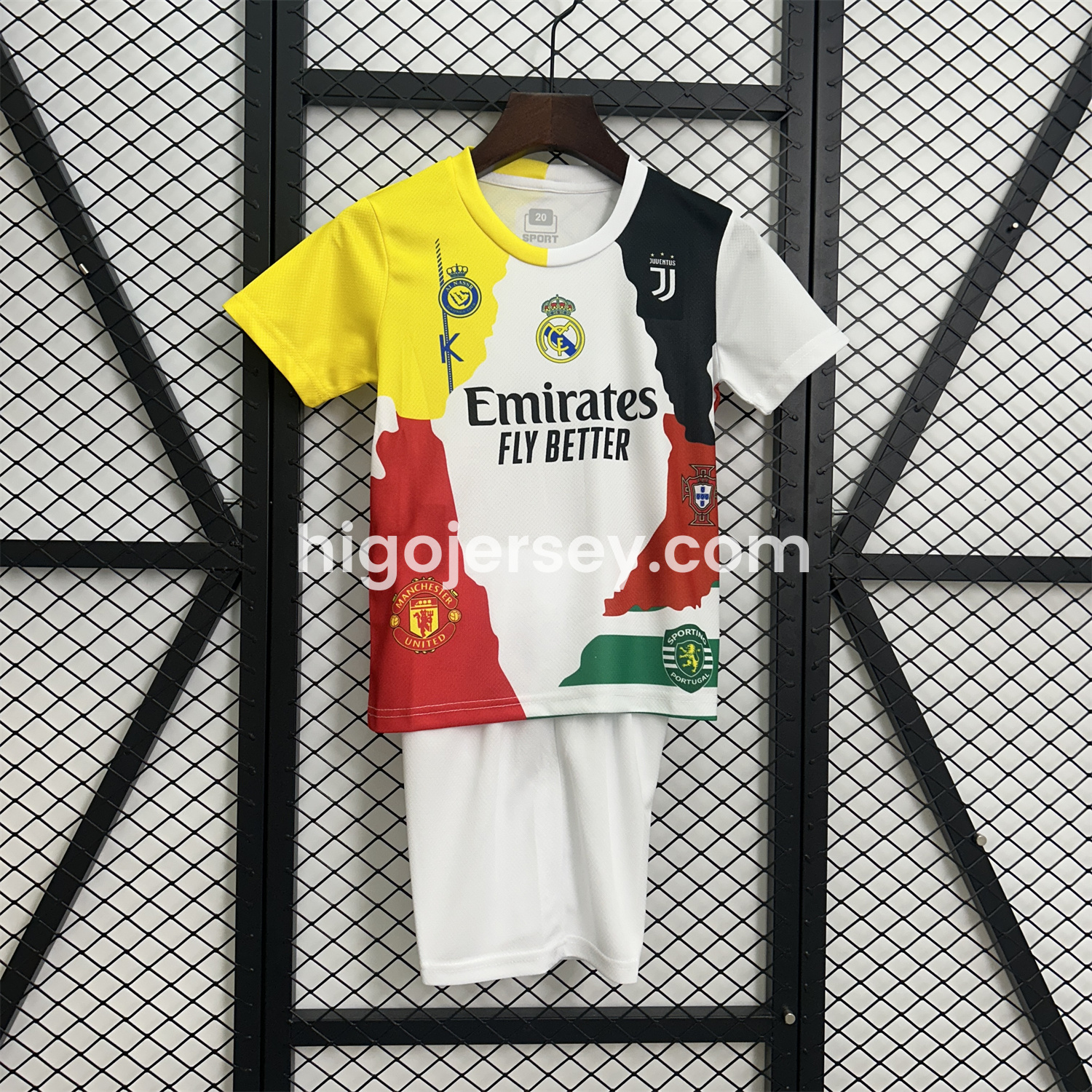 Higojerseys-Cristiano Ronaldo Career Commemorative Kids Kit - Real Madrid Manchester United Juventus Portugal Al Nassr Sporting CP - Player Version