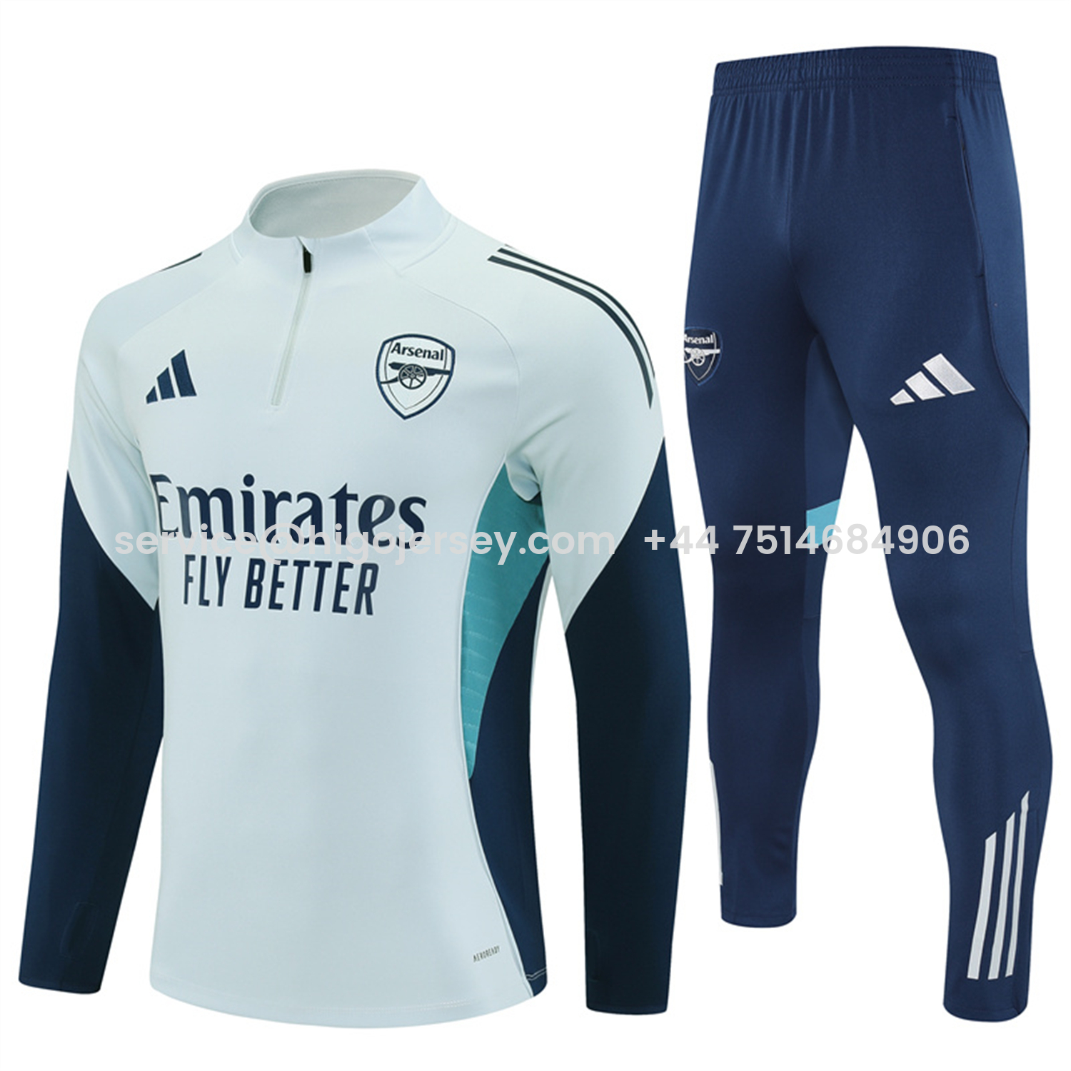 Higojerseys-Arsenal 25-26 Long Sleeves Training Set - Light Grey Top & Blue Pants