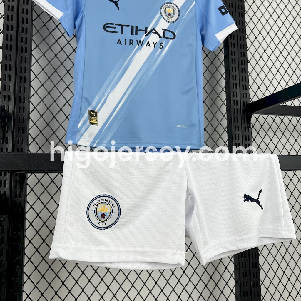 Higojerseys-Manchester City 25-26 Home Kids Kit