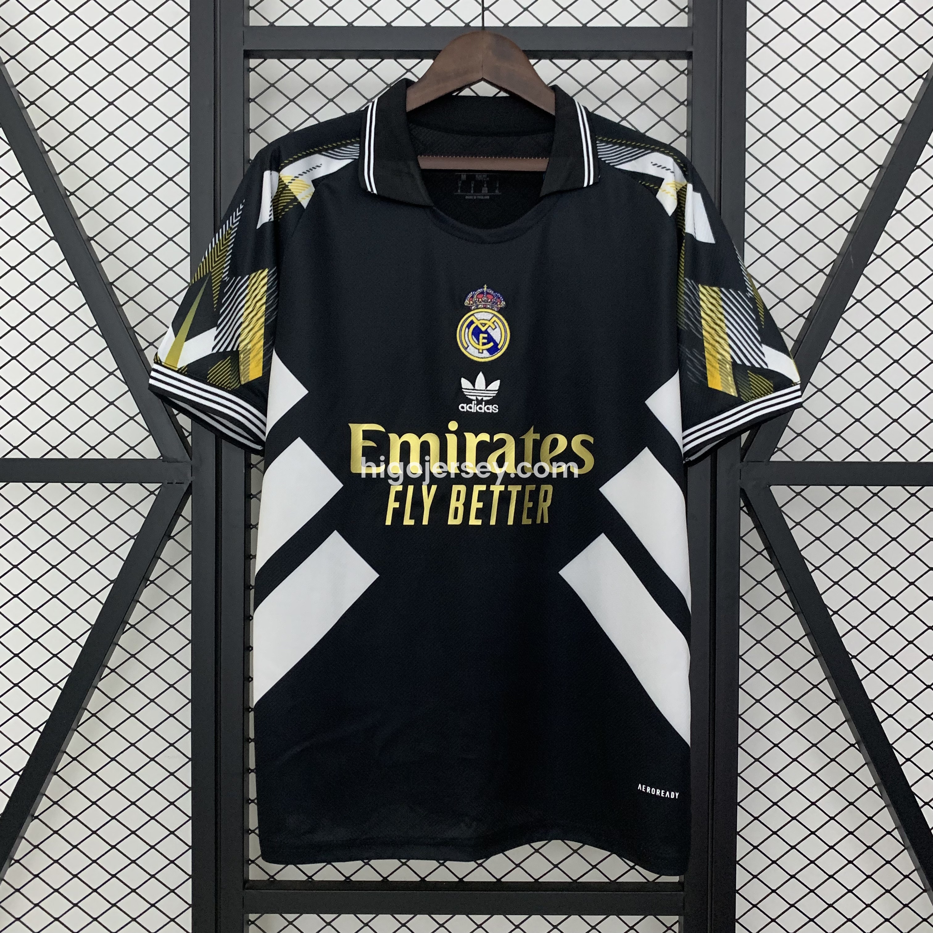Higojerseys-Real Madrid 25-26 Black Gold White Three Bars Jersey - Fans Version