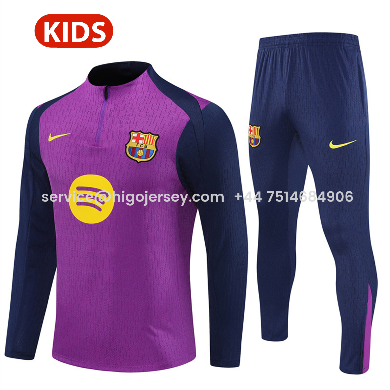 Higojerseys-Barcelona 25-26 Kids Long Sleeve Training Set - Purple Top & Deep Blue Pants