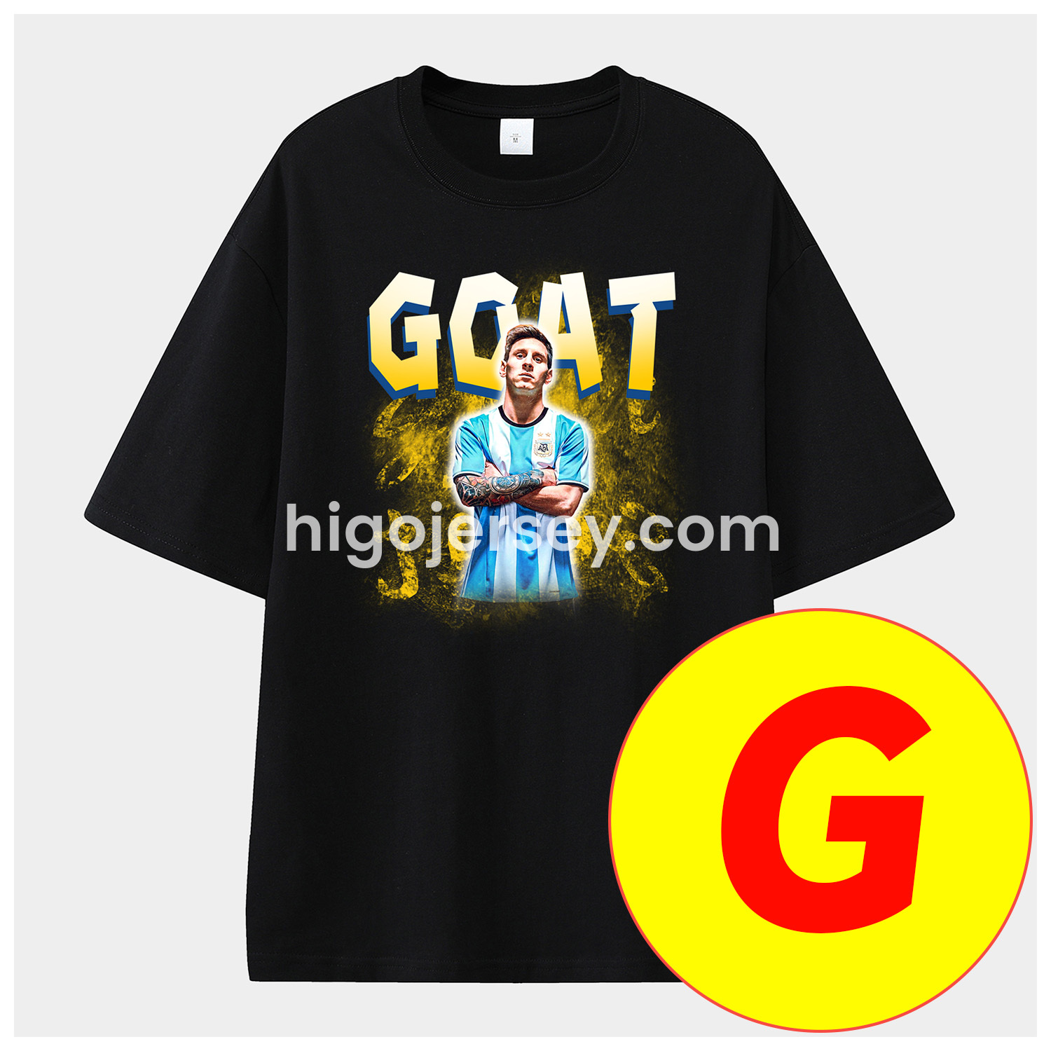Higojerseys-Messi GOAT Argentina Barcelona INT M.A.M Unisex Pure Cotton T-shirt