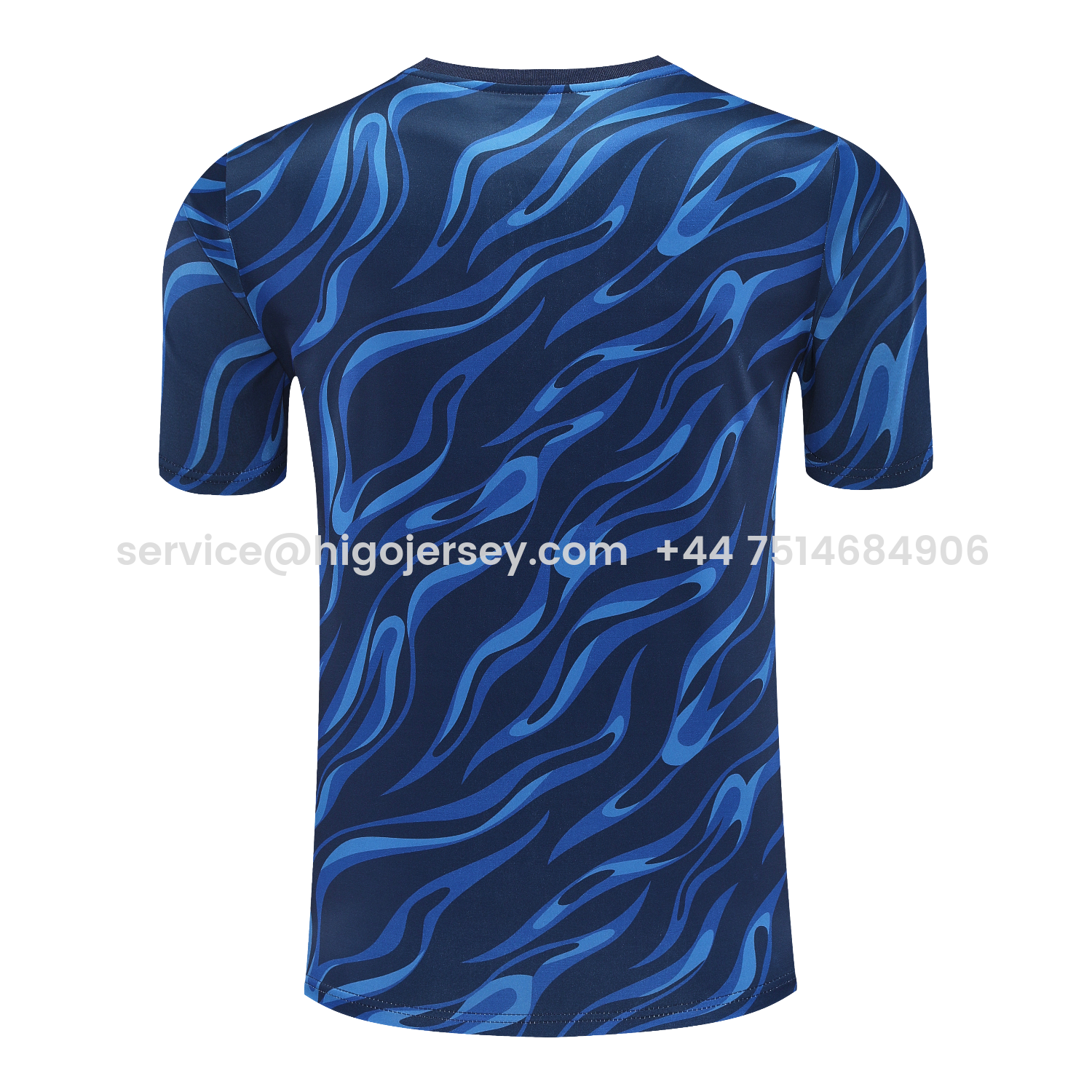 Higojerseys-Real Madrid 25-26 Short-Sleeve Training Set - Blue Water Pattern Top & Deep Blue Shorts
