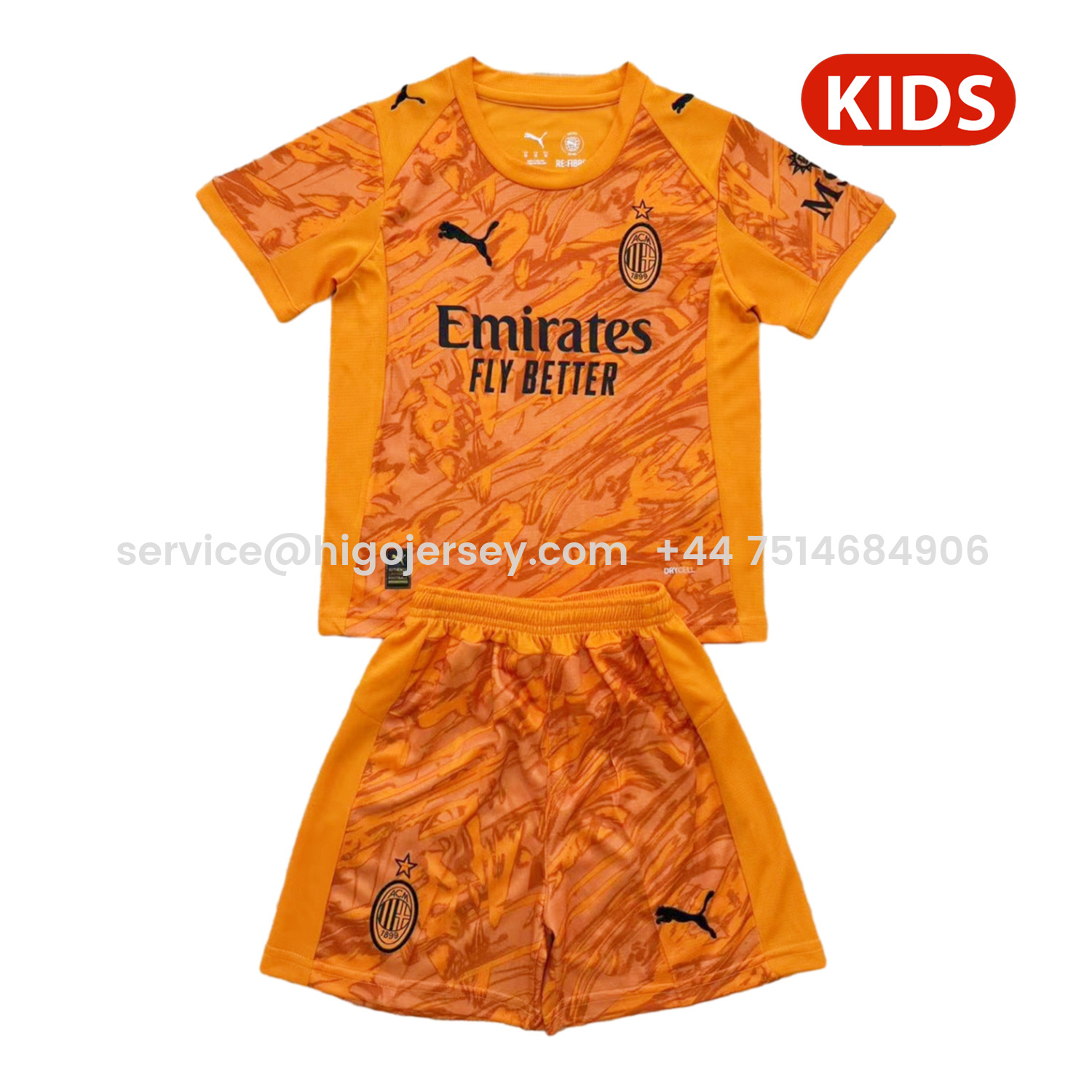 Higojerseys-AC Milan 25-26 Orange Goalkeeper Kids Kit