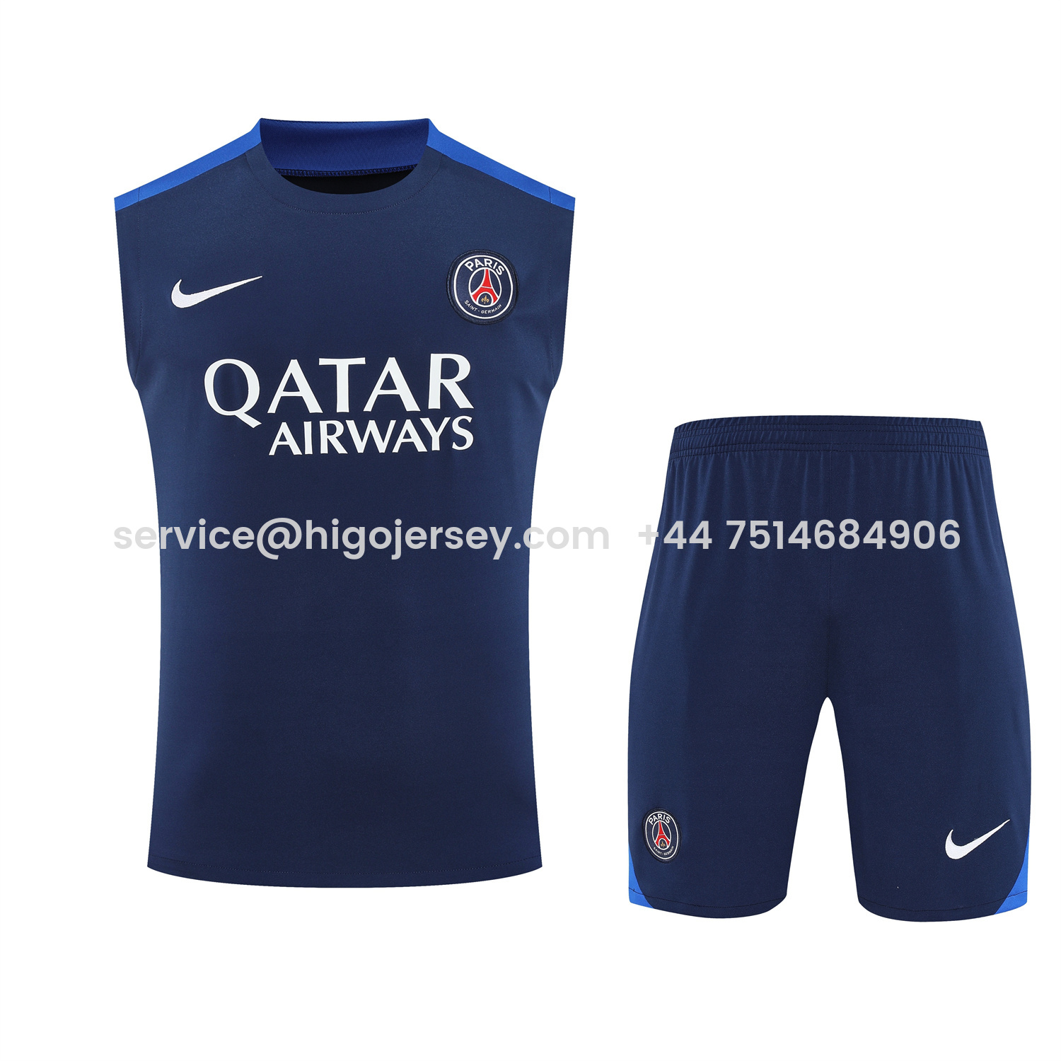 Higojerseys-Paris Saint-Germain PSG 25-26 Vest Training Set - Royal Blue Vest & Royal Blue Shorts
