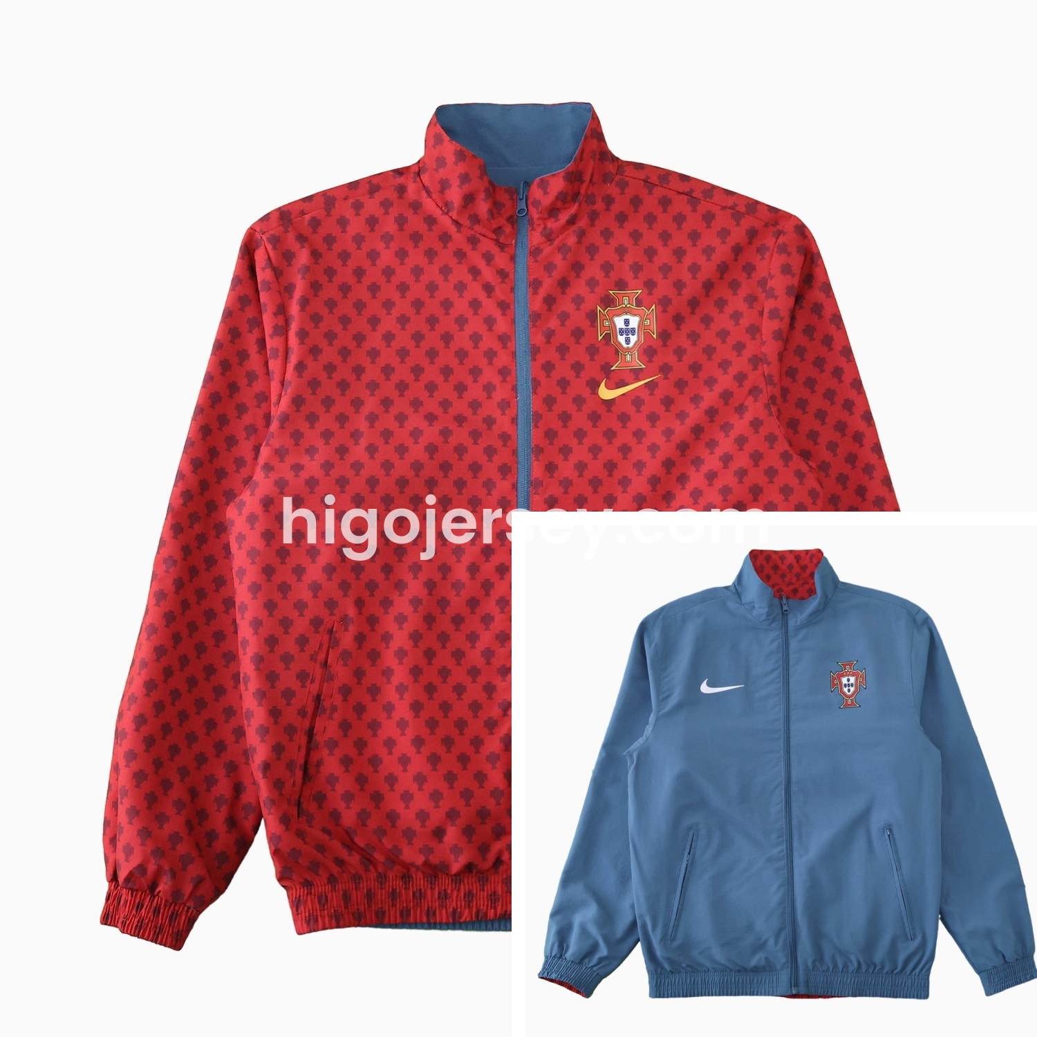 Higojerseys-Portugal 24-25 Double Sided Reversible Windbreaker - Red & Blue